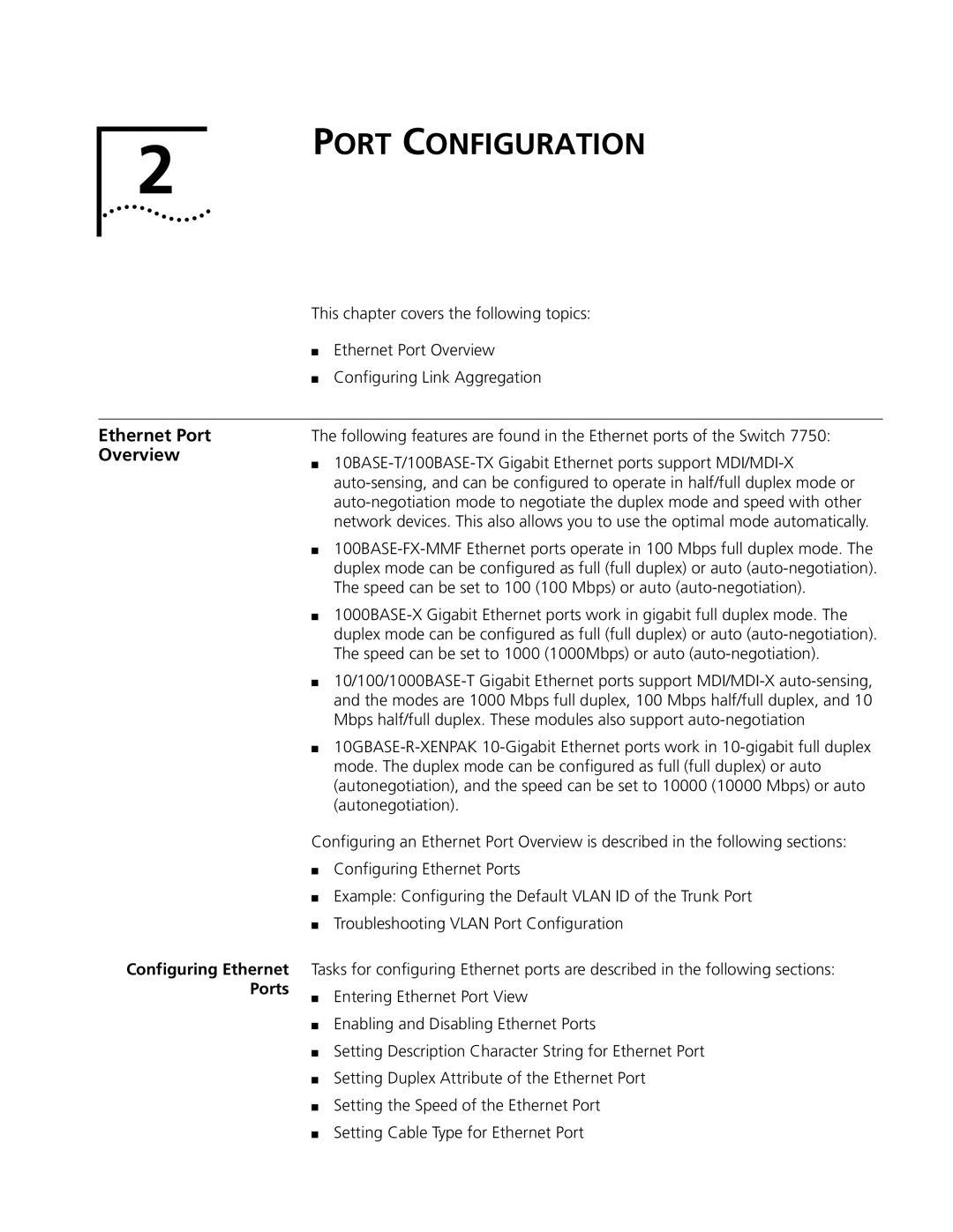 3Com 10014298 manual Port Configuration, Ethernet Port Overview 