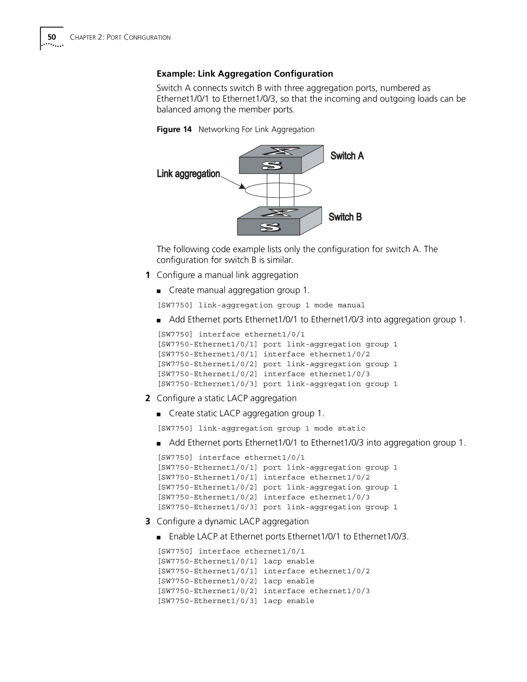 3Com 10014298 manual Example Link Aggregation Configuration, Networking For Link Aggregation 