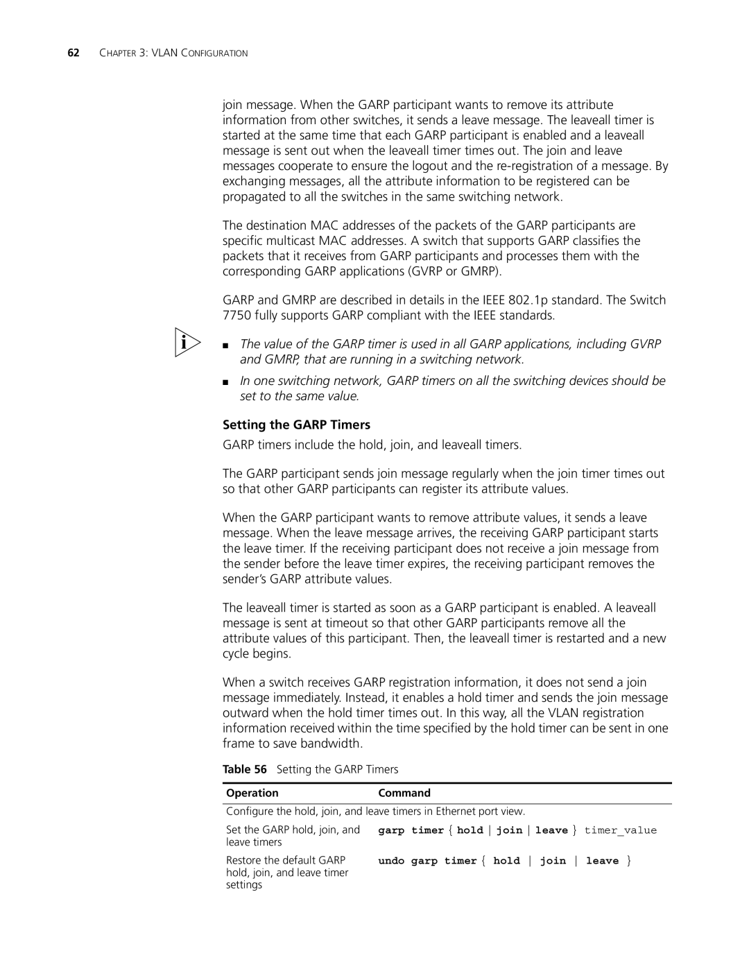 3Com 10014298 manual Setting the Garp Timers 