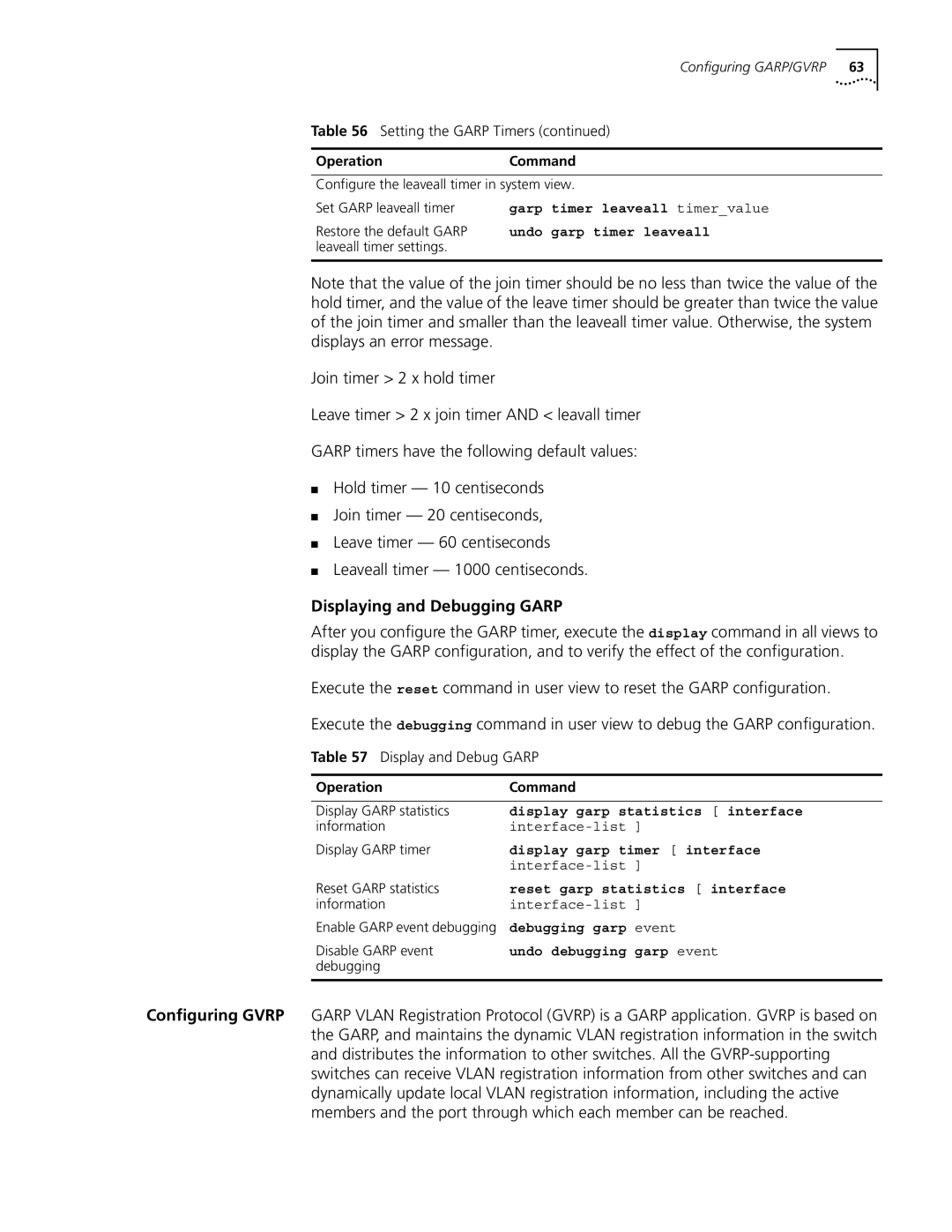 3Com 10014298 manual Displaying and Debugging Garp, Display and Debug Garp 