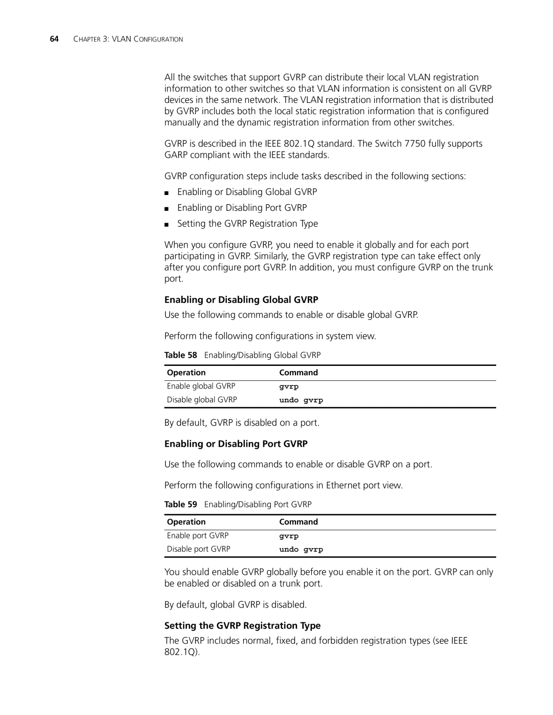 3Com 10014298 Enabling or Disabling Global Gvrp, By default, Gvrp is disabled on a port, Enabling or Disabling Port Gvrp 