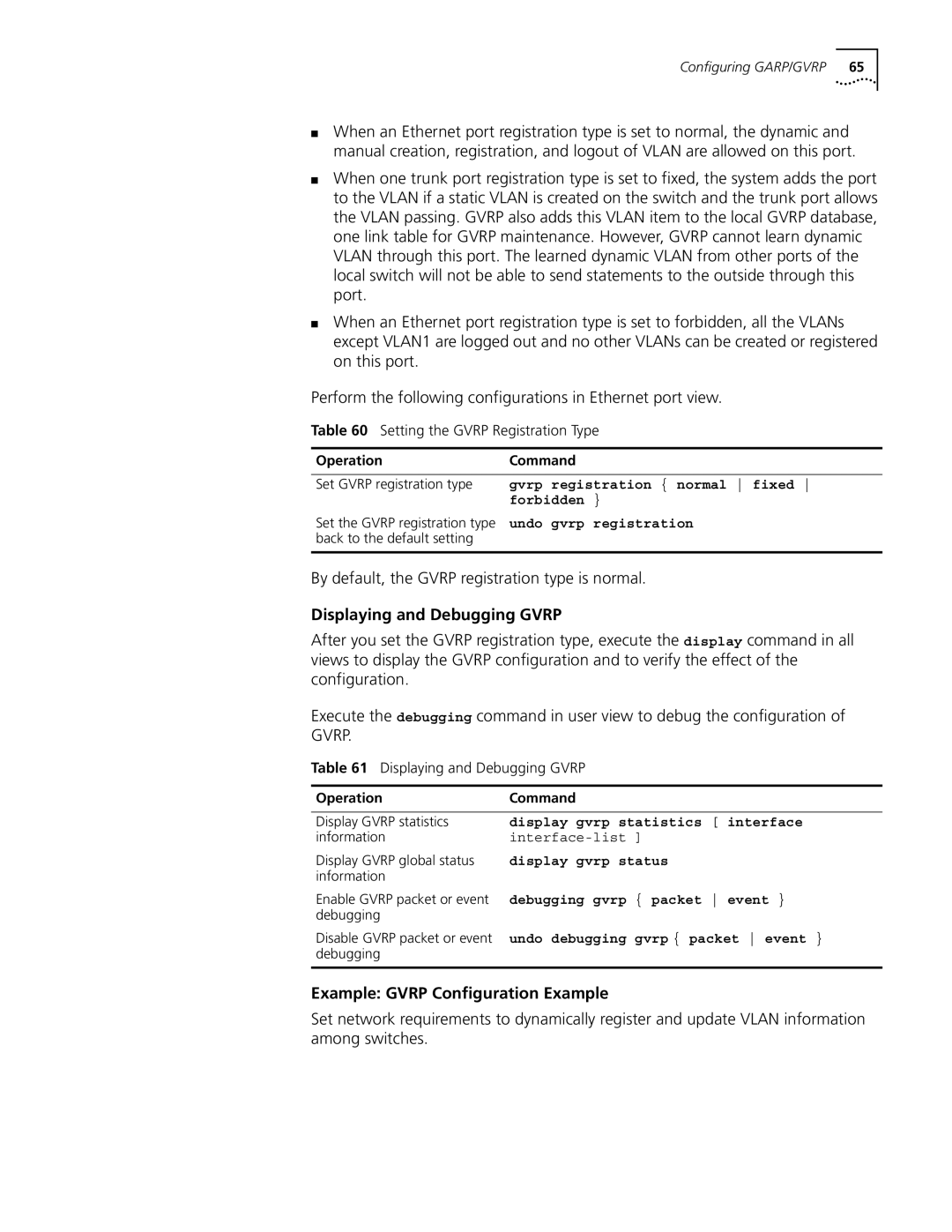 3Com 10014298 manual By default, the Gvrp registration type is normal, Displaying and Debugging Gvrp 