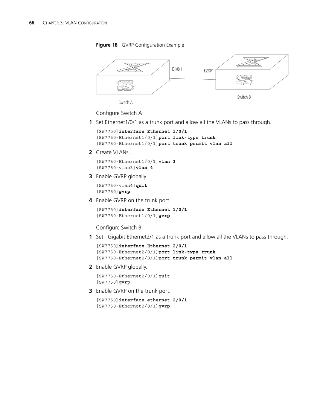 3Com 10014298 manual Create VLANs, Enable Gvrp globally, Enable Gvrp on the trunk port 