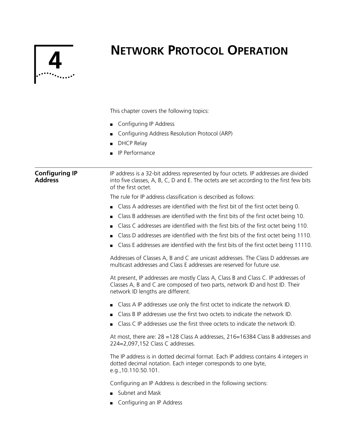 3Com 10014298 manual Configuring IP, Address 