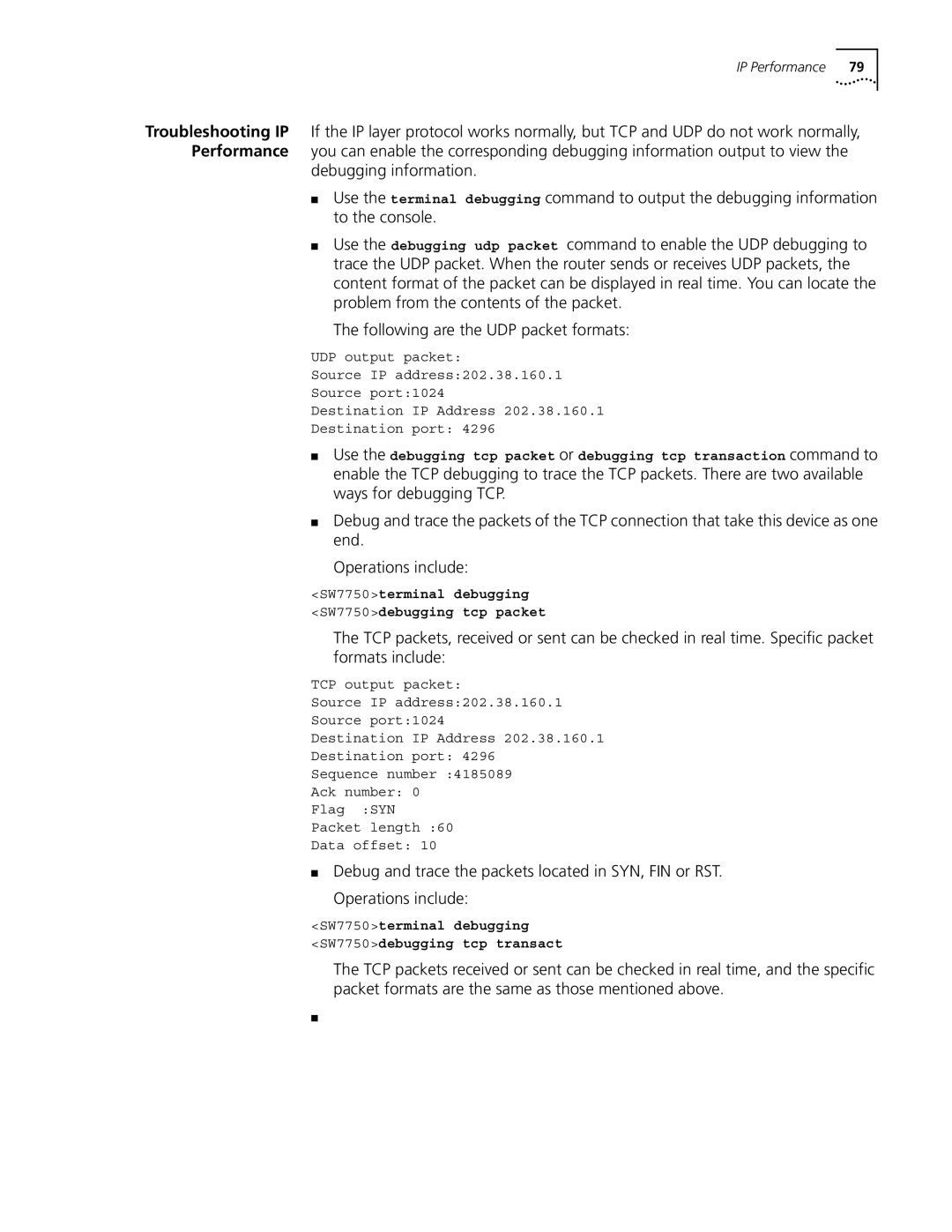 3Com 10014298 SW7750terminal debugging SW7750debugging tcp packet, SW7750terminal debugging SW7750debugging tcp transact 