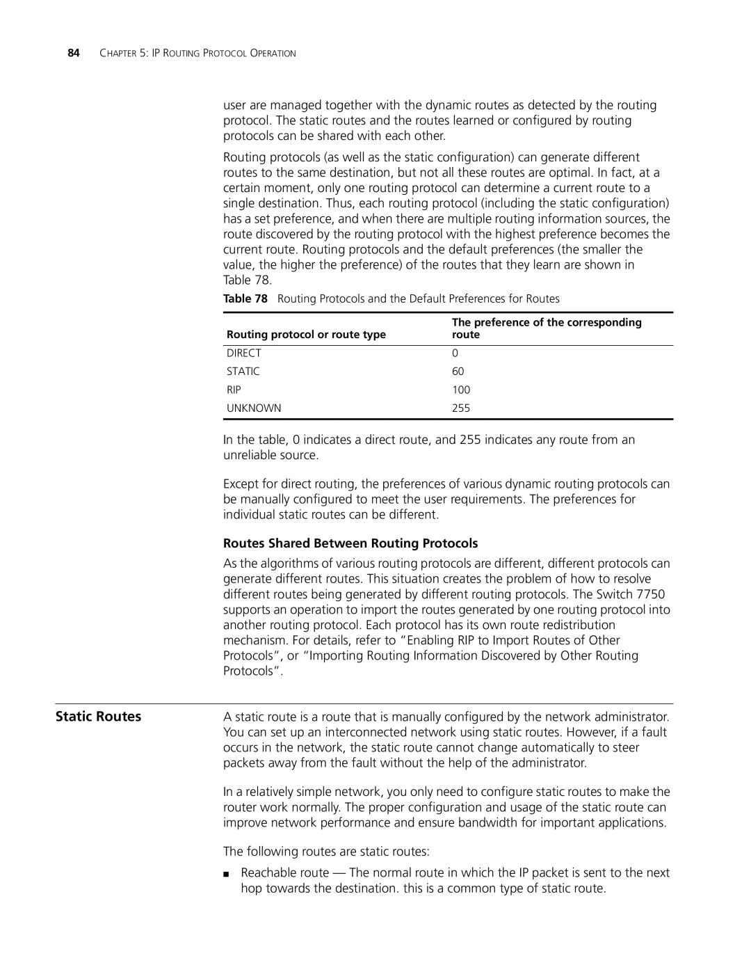 3Com 10014298 manual Static Routes, Unreliable source, Individual static routes can be different, Protocols 