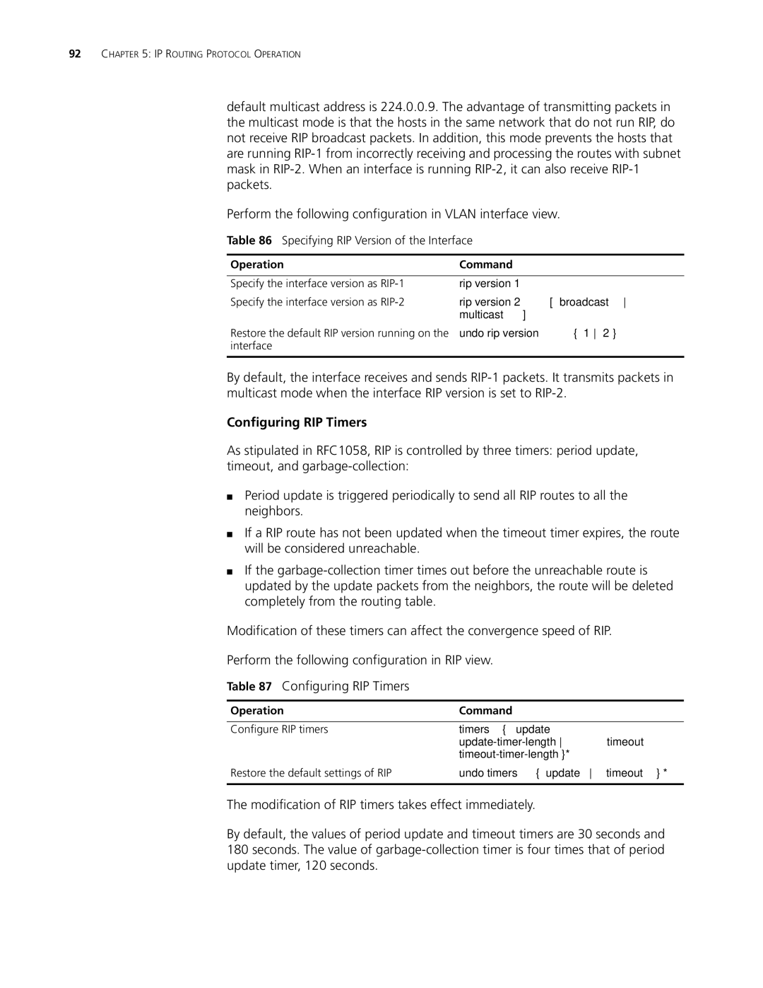 3Com 10014298 manual Configuring RIP Timers, Specifying RIP Version of the Interface 