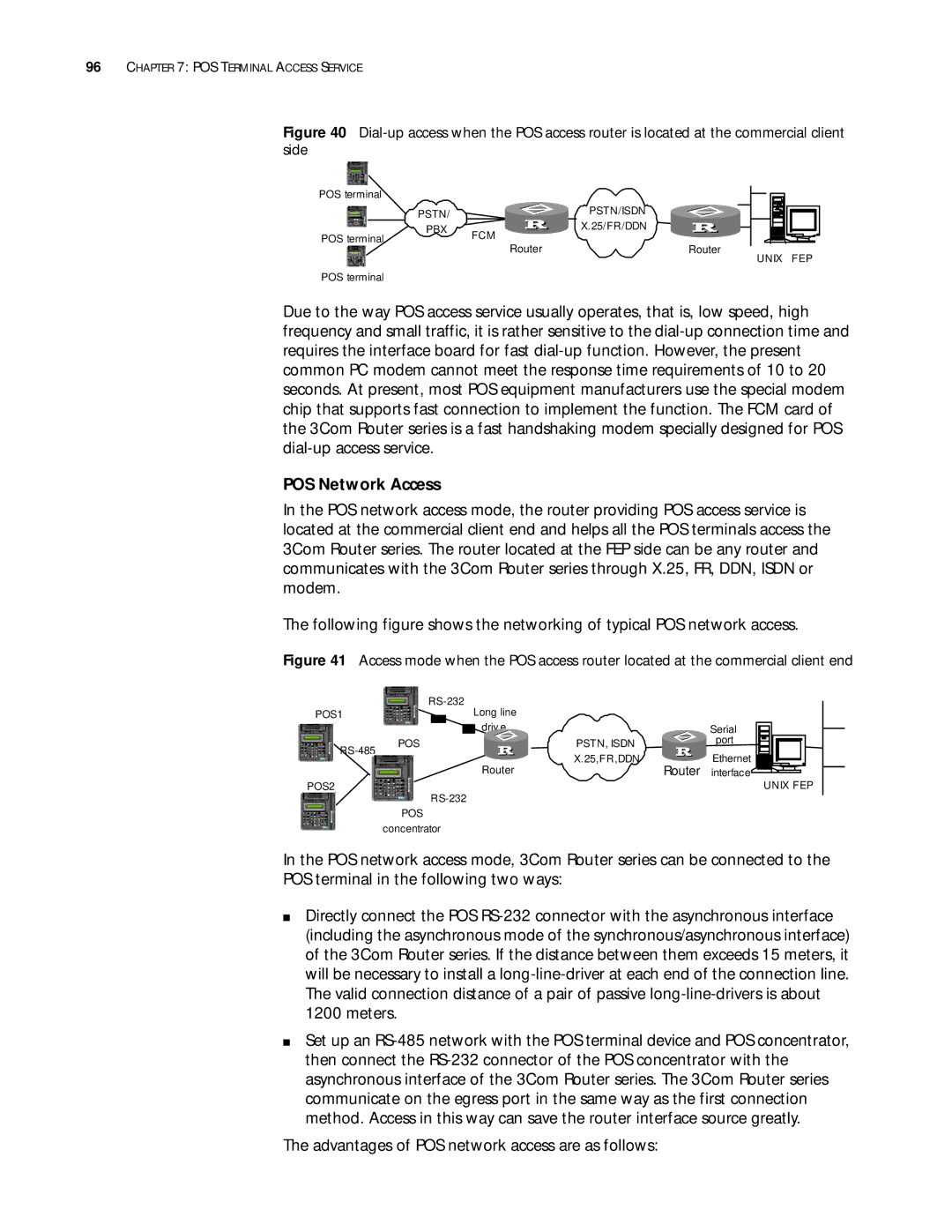 3Com 10014299 manual POS Network Access, Advantages of POS network access are as follows 