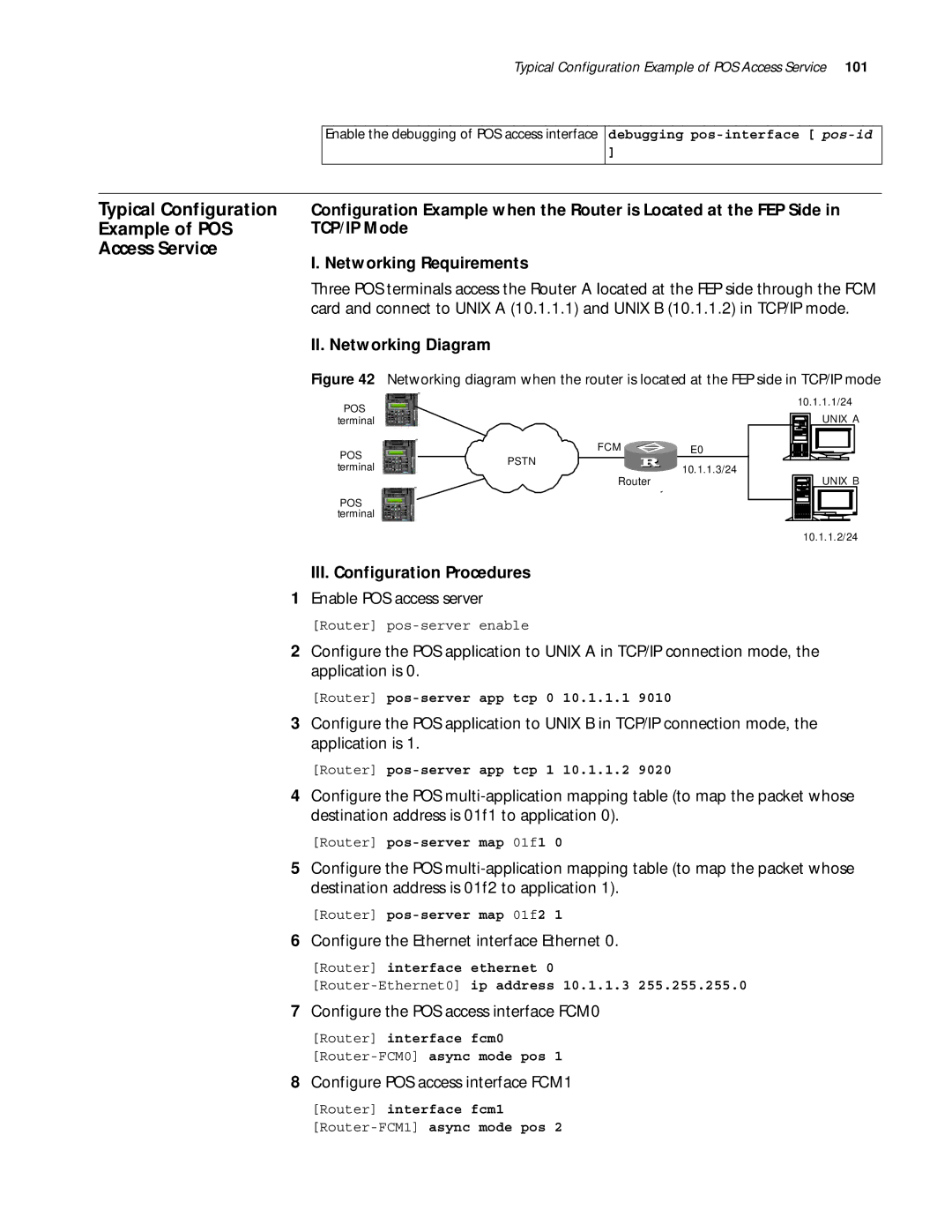 3Com 10014299 manual Typical Configuration Example of POS Access Service, Configure the Ethernet interface Ethernet 