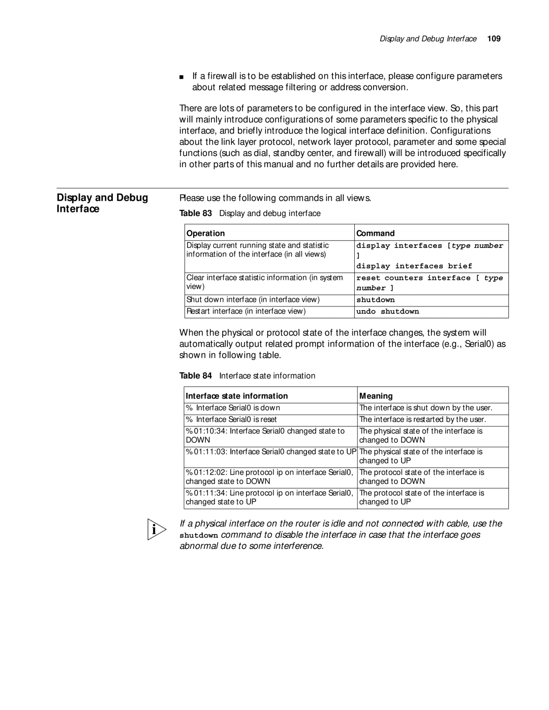 3Com 10014299 Display and Debug Interface, Please use the following commands in all views, Display and debug interface 