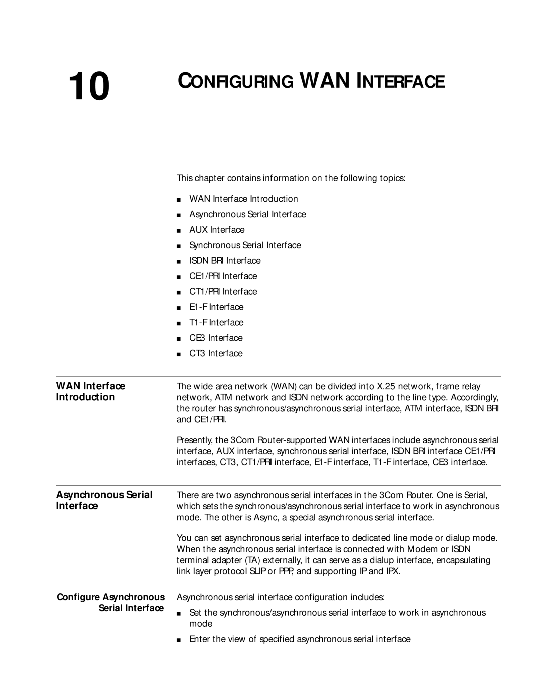 3Com 10014299 manual WAN Interface, Introduction, Asynchronous Serial Interface 