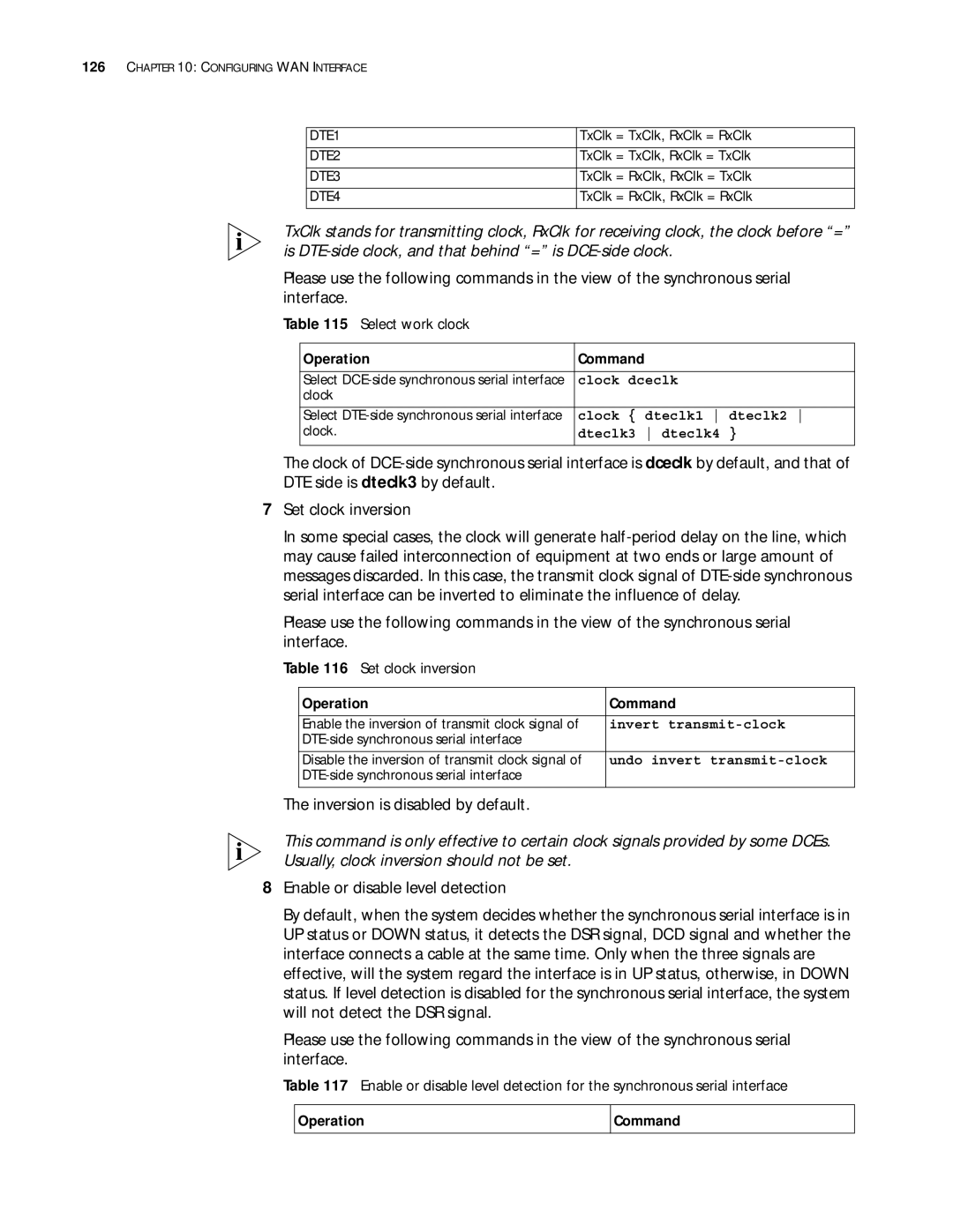 3Com 10014299 manual Inversion is disabled by default, Select work clock, Set clock inversion 