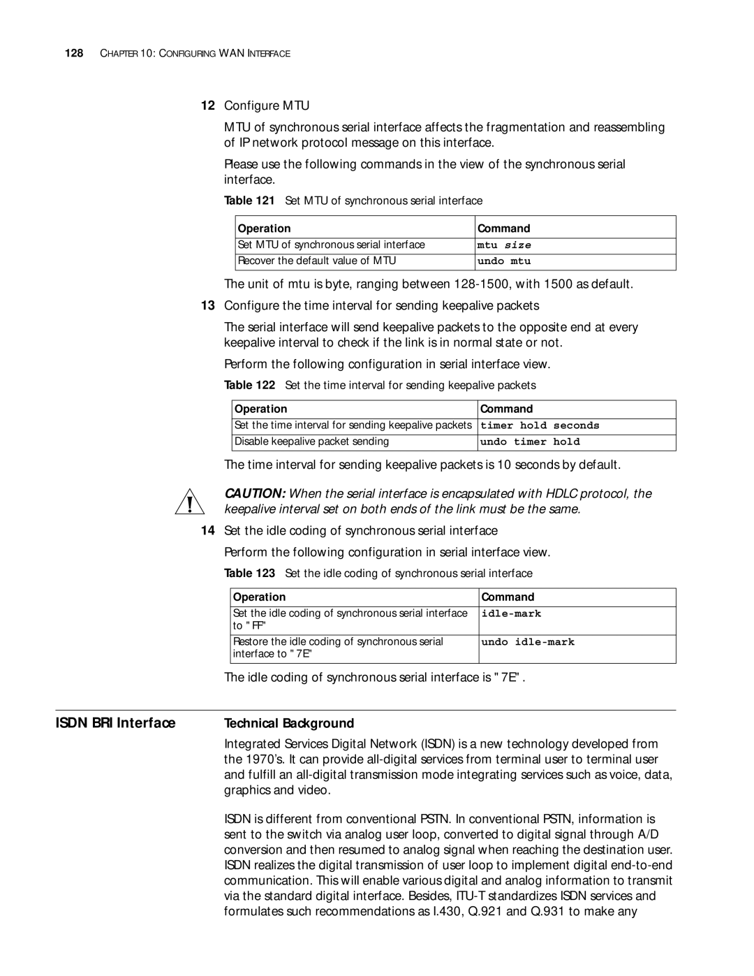 3Com 10014299 manual Isdn BRI Interface, Idle coding of synchronous serial interface is 7E, Technical Background 