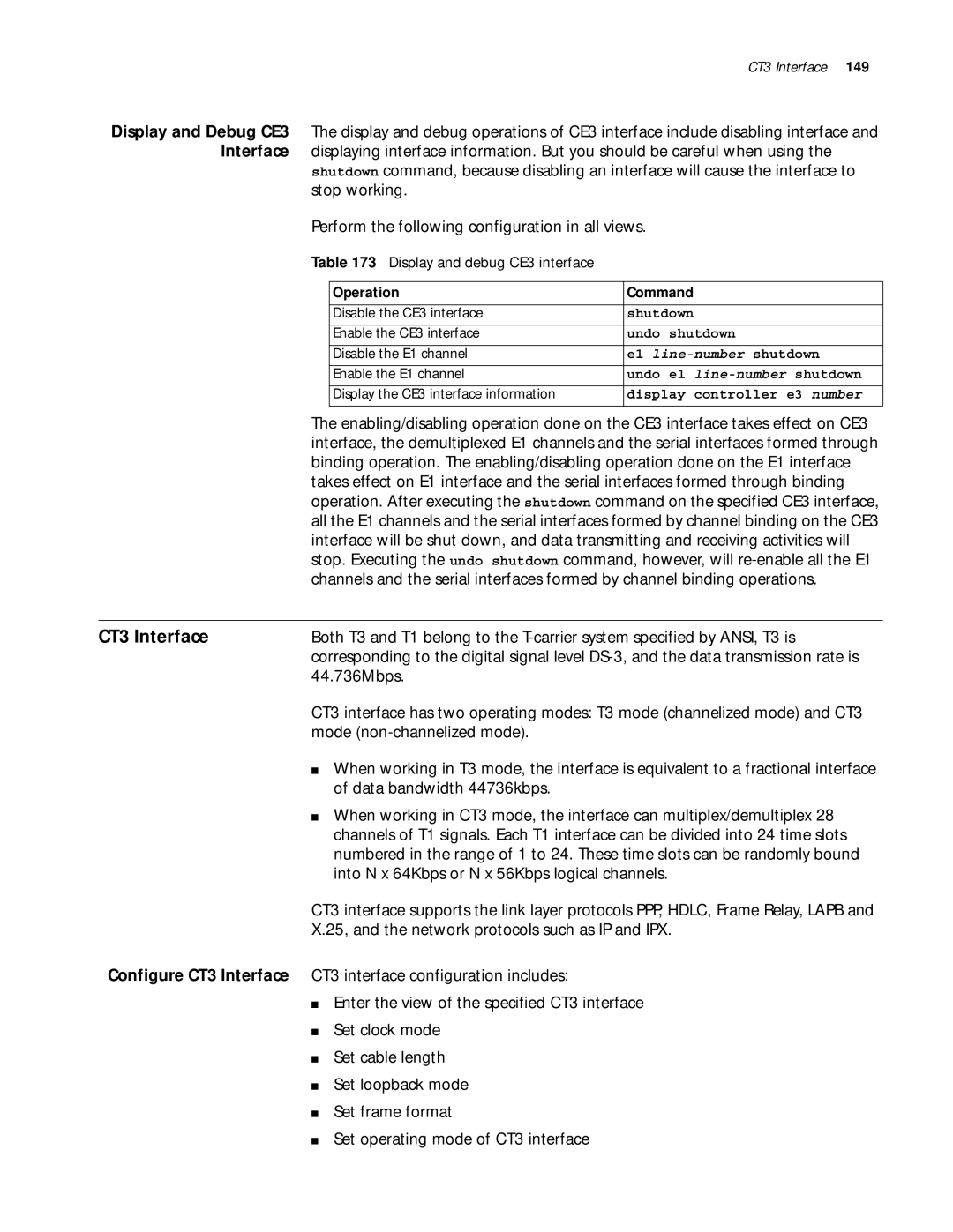 3Com 10014299 manual CT3 Interface, 44.736Mbps, Mode non-channelized mode, Data bandwidth 44736kbps 