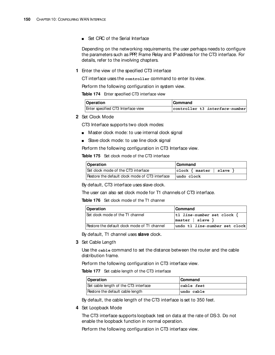 3Com 10014299 Enter specified CT3 interface view, Set clock mode of the CT3 interface, Set clock mode of the T1 channel 