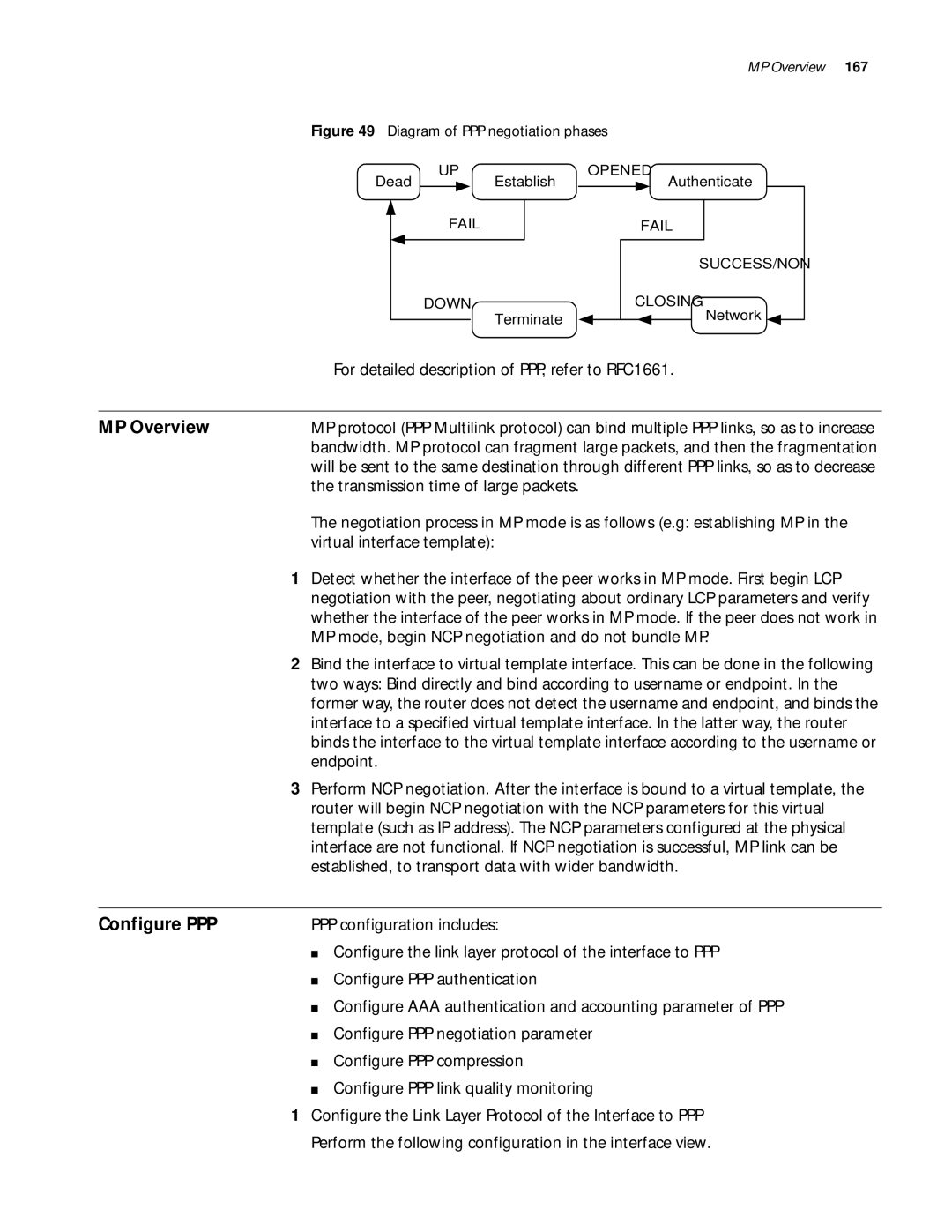 3Com 10014299 MP Overview, Configure PPP, For detailed description of PPP, refer to RFC1661, Virtual interface template 