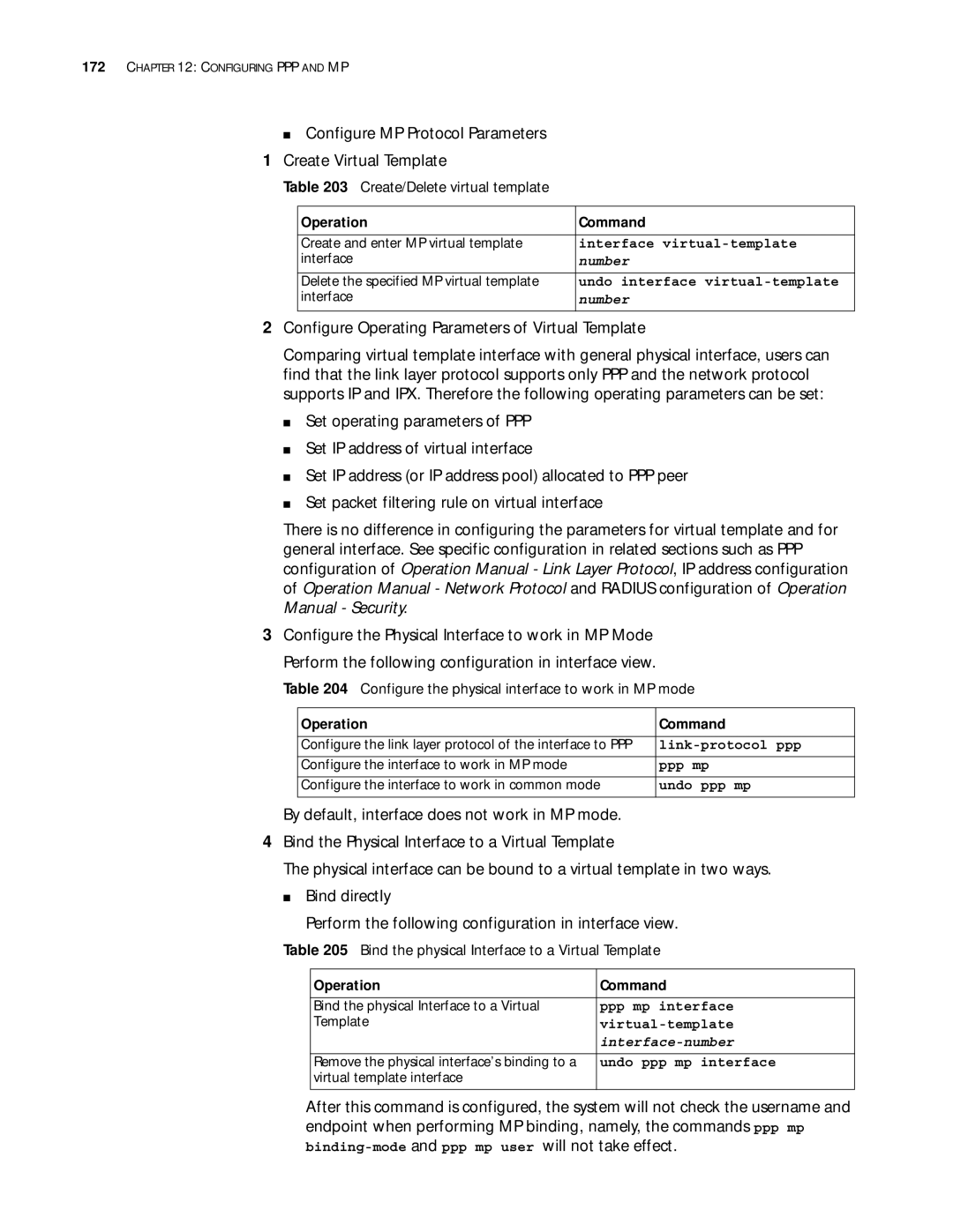 3Com 10014299 Configure MP Protocol Parameters Create Virtual Template, Configure Operating Parameters of Virtual Template 