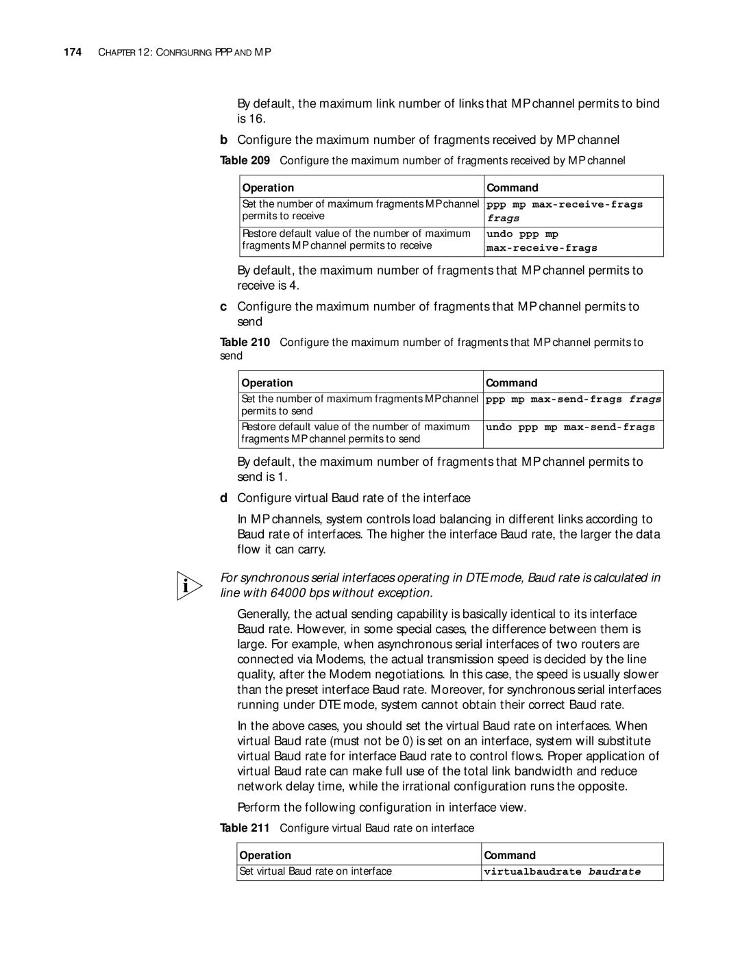 3Com 10014299 manual Configure virtual Baud rate on interface, Frags 