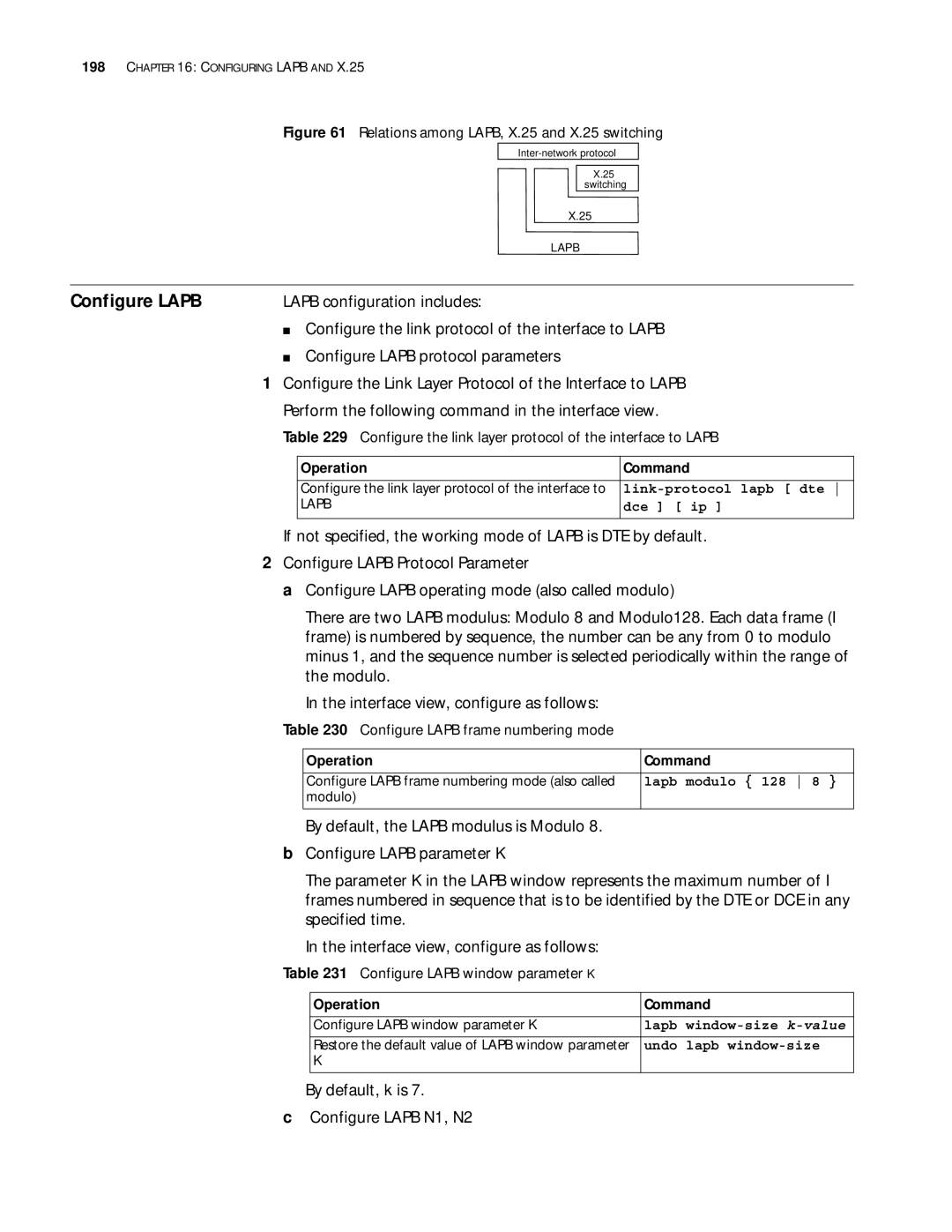 3Com 10014299 manual By default, the Lapb modulus is Modulo, By default, k is Configure Lapb N1, N2 