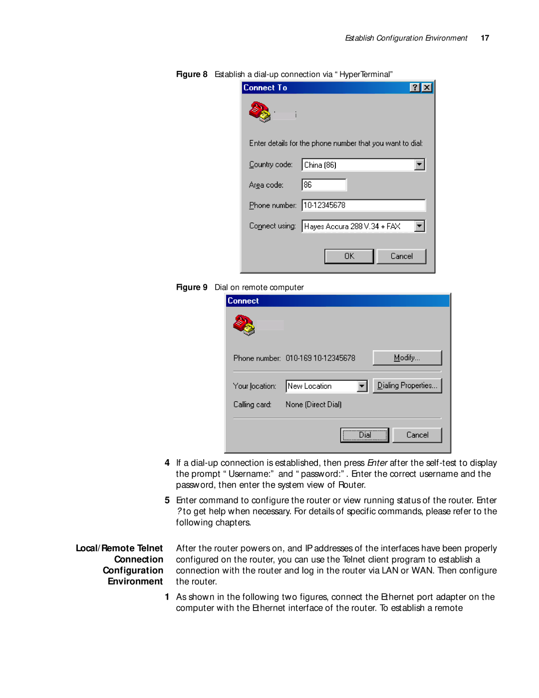 3Com 10014299 manual Connection, Configuration, Environment, Router, Local/Remote Telnet 