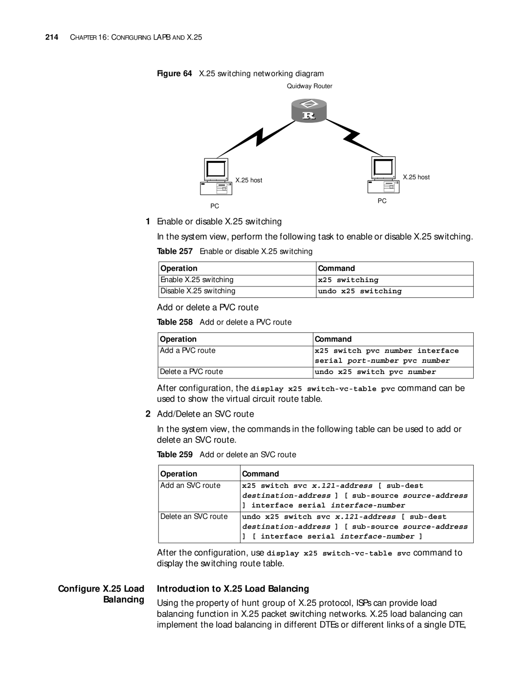 3Com 10014299 manual Add or delete a PVC route, Introduction to X.25 Load Balancing, Configure X.25 Load Balancing 