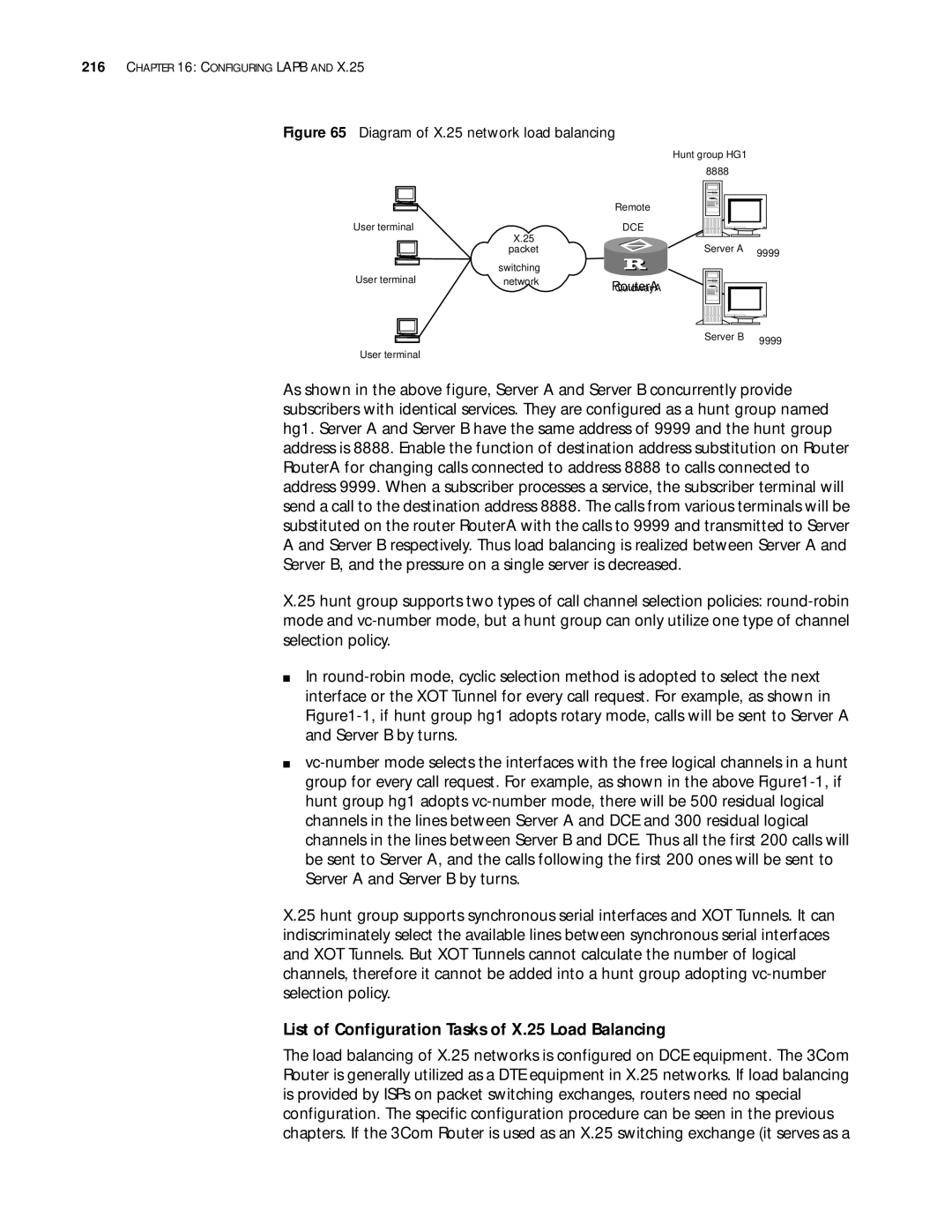 3Com 10014299 manual List of Configuration Tasks of X.25 Load Balancing, Diagram of X.25 network load balancing 