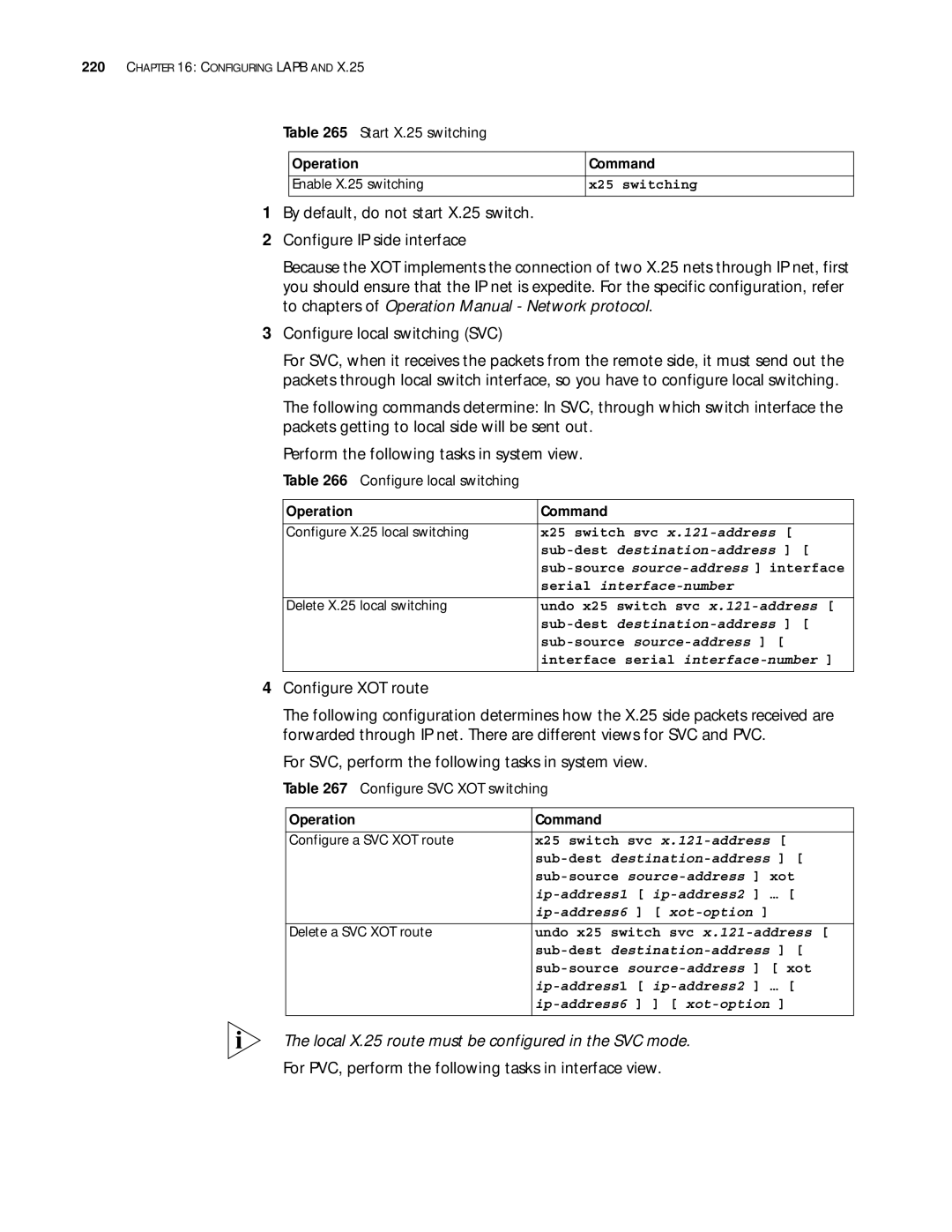 3Com 10014299 For PVC, perform the following tasks in interface view, Start X.25 switching, Configure local switching 