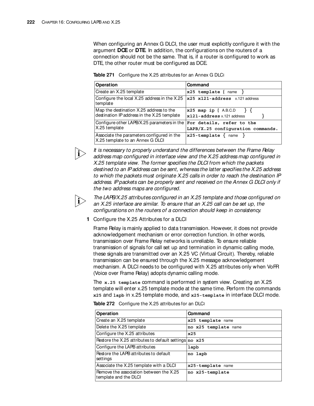 3Com 10014299 manual Configure the X.25 Attributes for a Dlci, Configure the X.25 attributes for an Annex G Dlci 