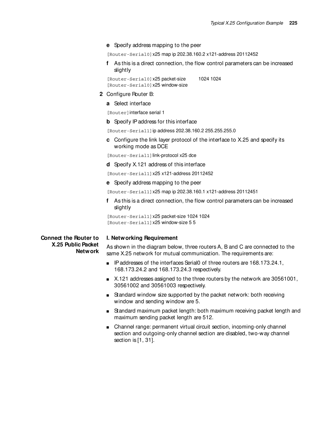 3Com 10014299 manual Specify address mapping to the peer, Connect the Router to X.25 Public Packet Network 