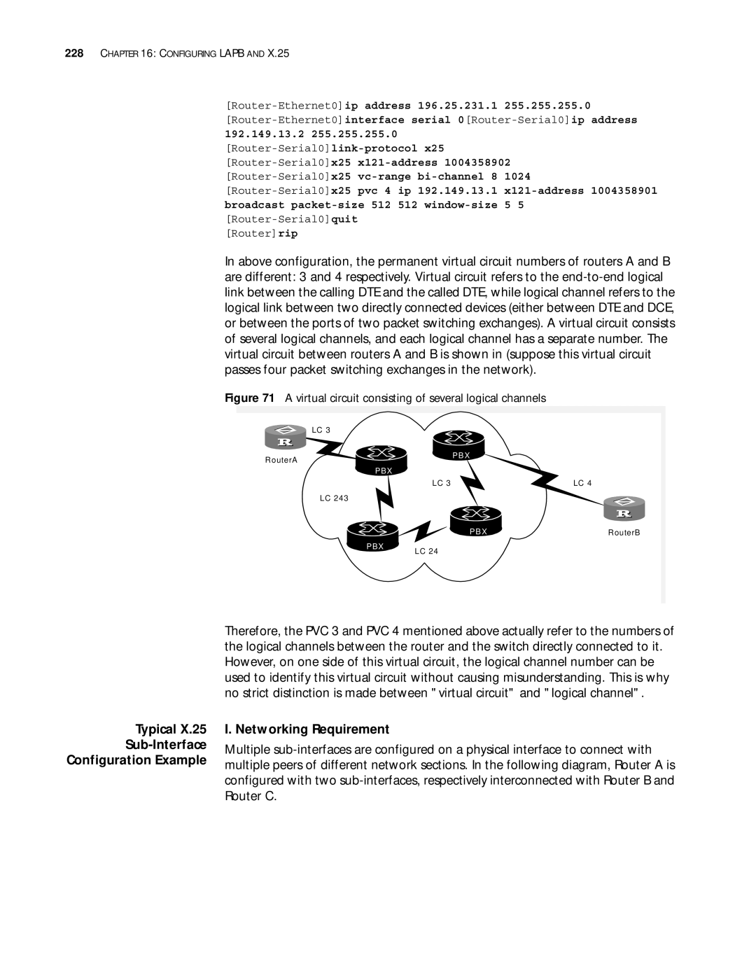 3Com 10014299 manual Typical Sub-Interface Configuration Example, Router-Ethernet0ip address 196.25.231.1 