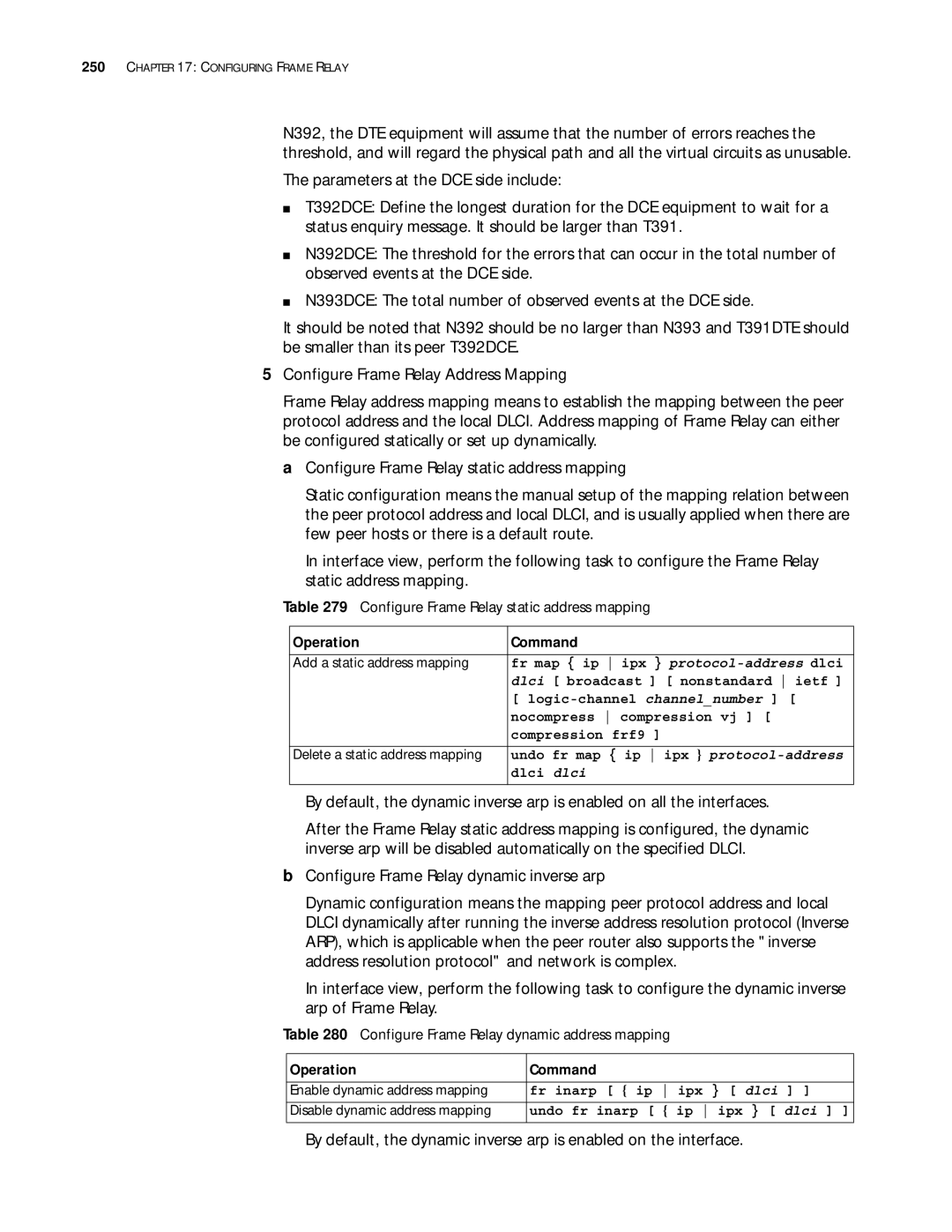 3Com 10014299 manual Configure Frame Relay static address mapping, Configure Frame Relay dynamic address mapping 