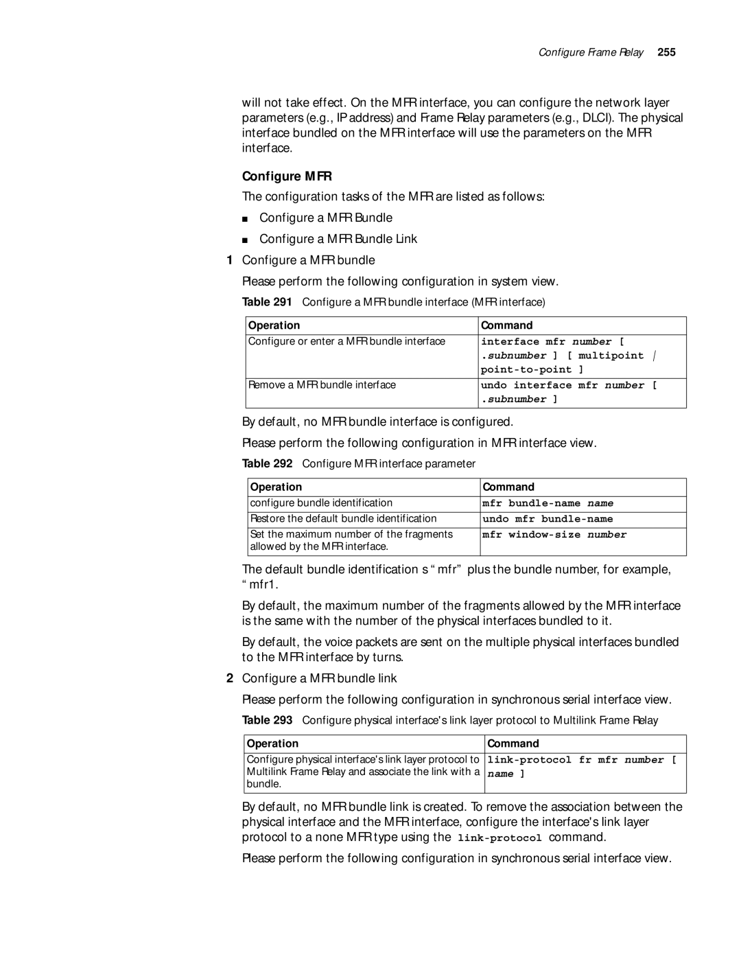 3Com 10014299 manual Configure a MFR bundle interface MFR interface, Configure MFR interface parameter, Subnumber 