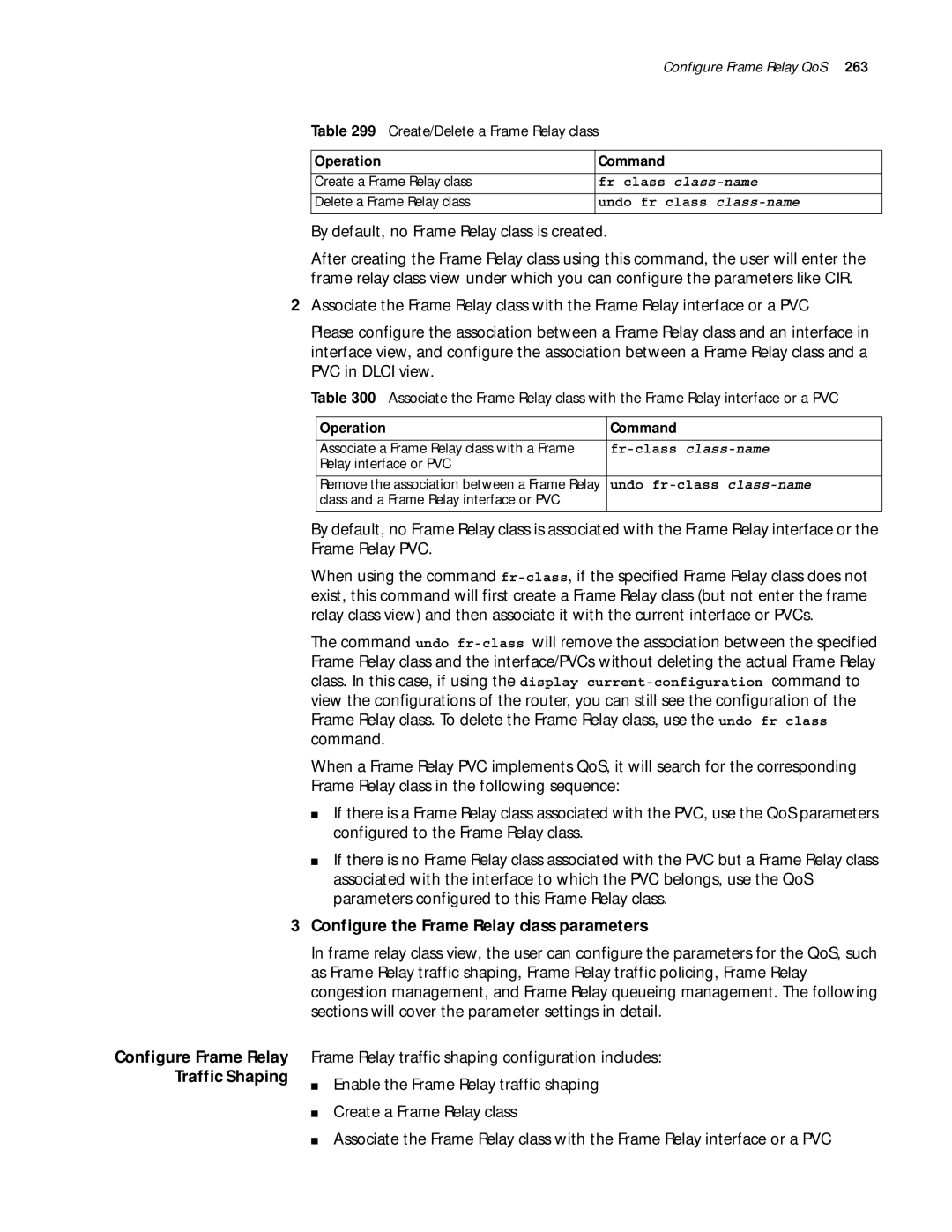 3Com 10014299 manual By default, no Frame Relay class is created, Configure the Frame Relay class parameters 