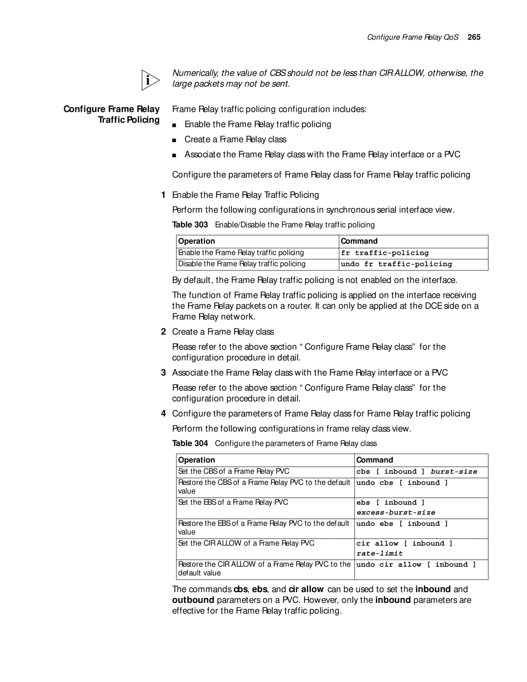 3Com 10014299 manual Enable/Disable the Frame Relay traffic policing 