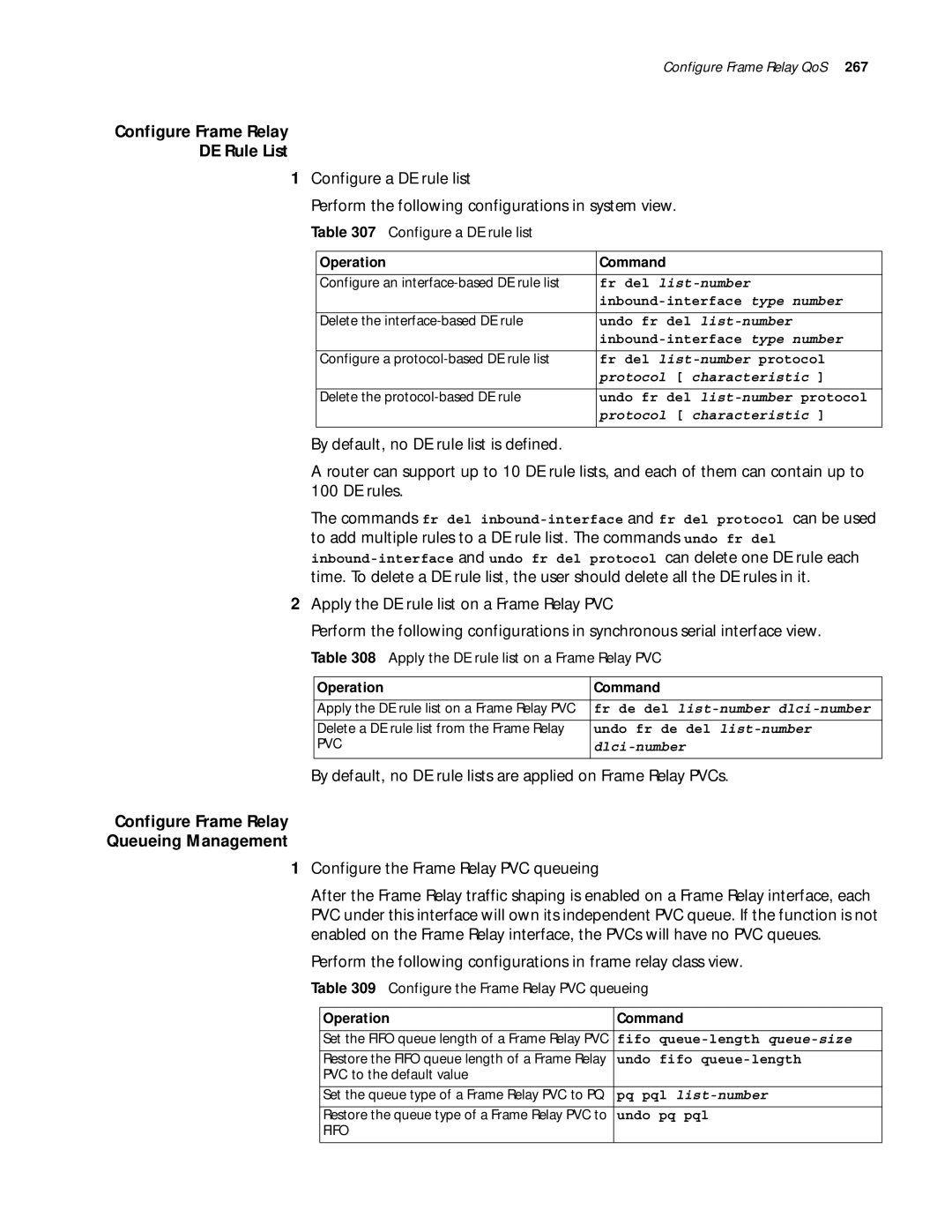 3Com 10014299 manual Configure Frame Relay DE Rule List, Configure Frame Relay Queueing Management 