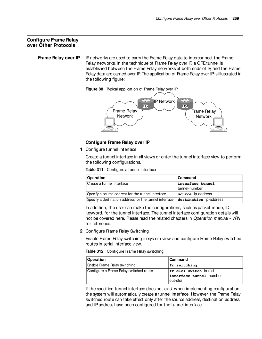 3Com 10014299 Configure Frame Relay over Other Protocols, Configure Frame Relay over IP, Configure a tunnel interface 