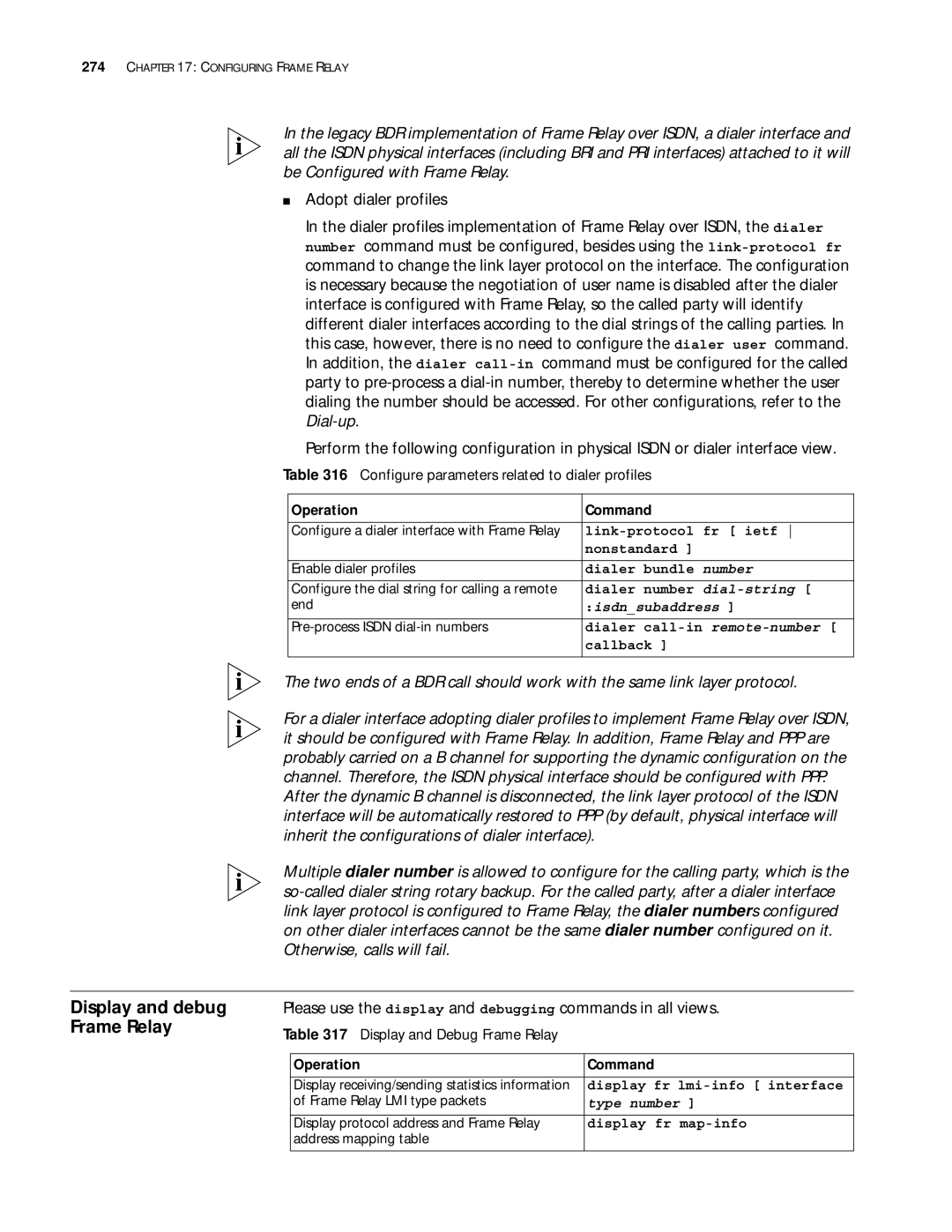 3Com 10014299 manual Display and debug Frame Relay, Configure parameters related to dialer profiles, Isdnsubaddress 