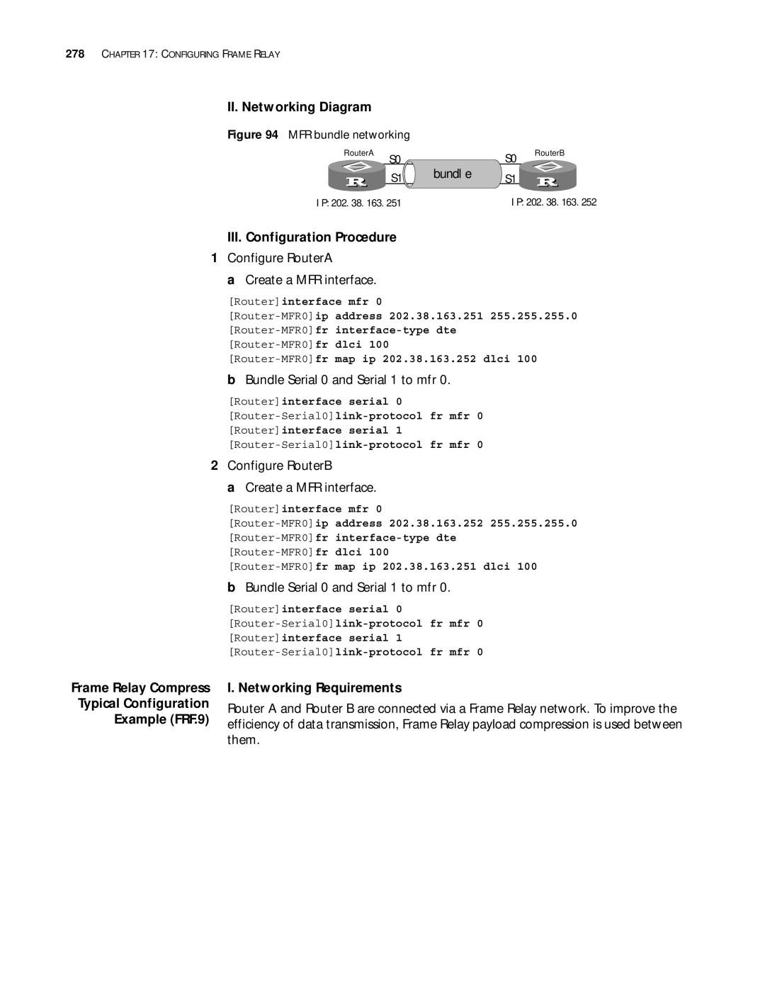 3Com 10014299 manual Create a MFR interface, Bundle Serial 0 and Serial 1 to mfr, Example FRF.9, Them 