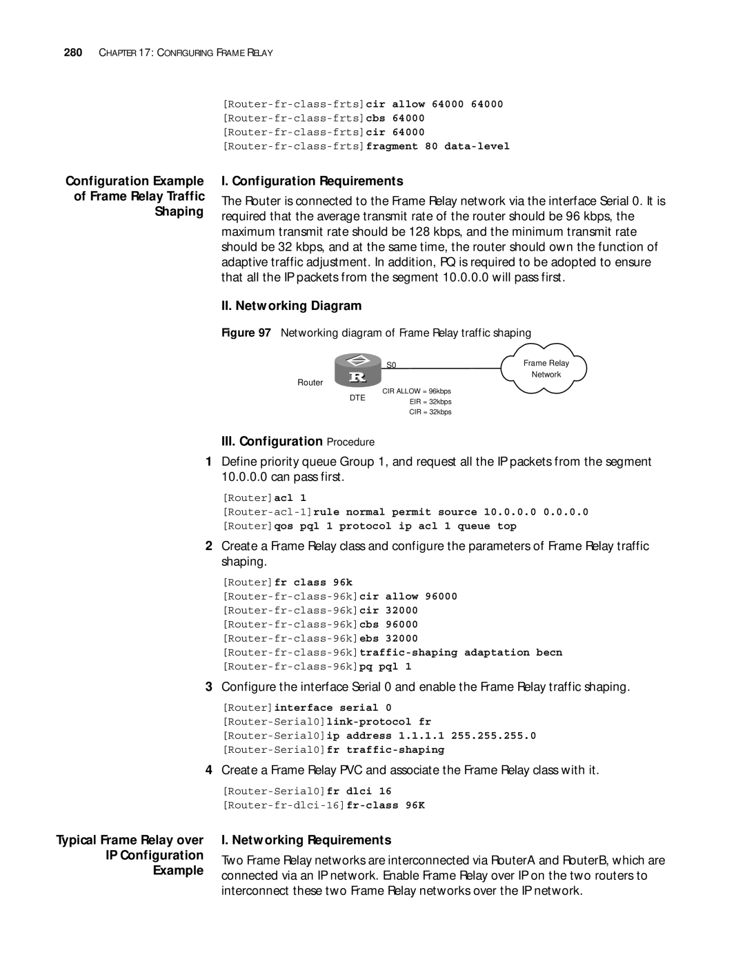 3Com 10014299 manual IP Configuration, Routerfr class 96k, Router-fr-class-96ktraffic-shaping adaptation becn 