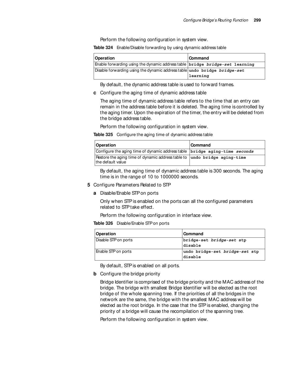 3Com 10014299 Enable/Disable forwarding by using dynamic address table, Configure the aging time of dynamic address table 