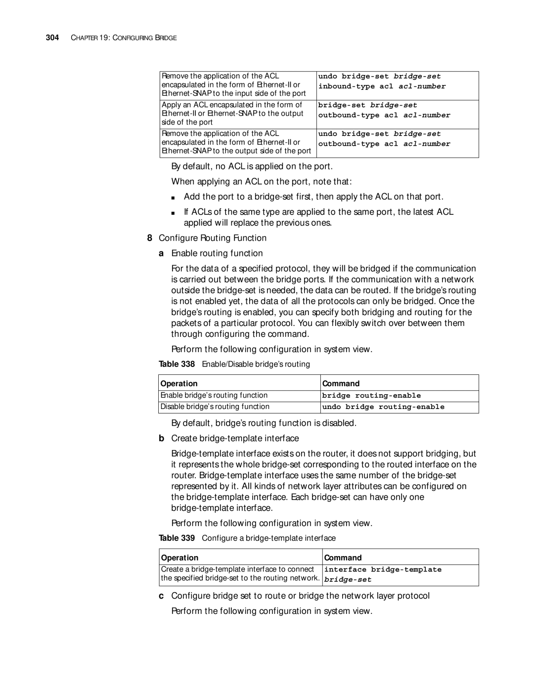 3Com 10014299 manual Enable/Disable bridge’s routing, Configure a bridge-template interface, Bridge-set 