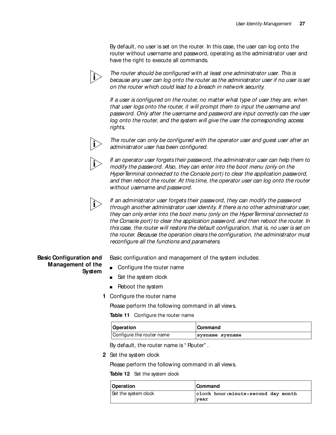 3Com 10014299 manual System, Configure the router name, Set the system clock 