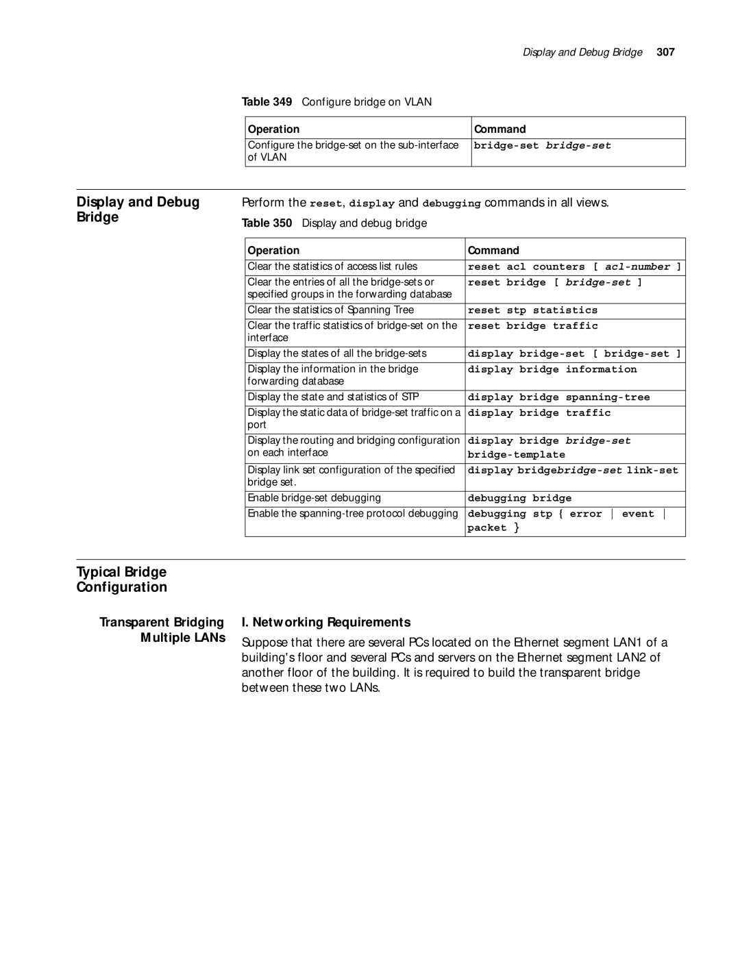 3Com 10014299 Display and Debug Bridge, Typical Bridge Configuration, Display and debug bridge, Bridge-set bridge-set 