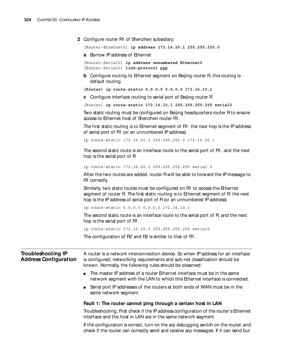 3Com 10014299 manual Configure router R1 of Shenzhen subsidiary, Borrow IP address of Ethernet 