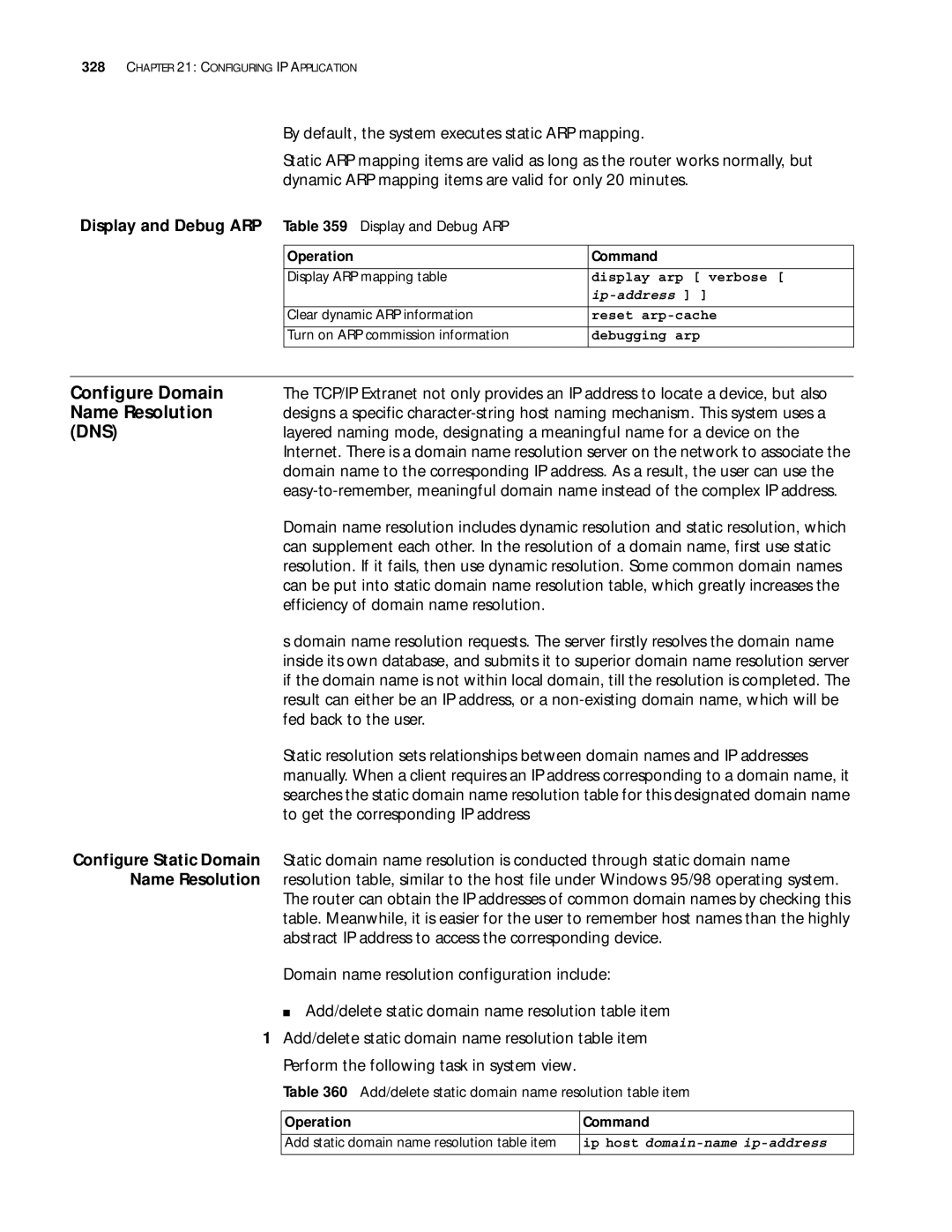 3Com 10014299 manual Configure Domain, Name Resolution, Display and Debug ARP 