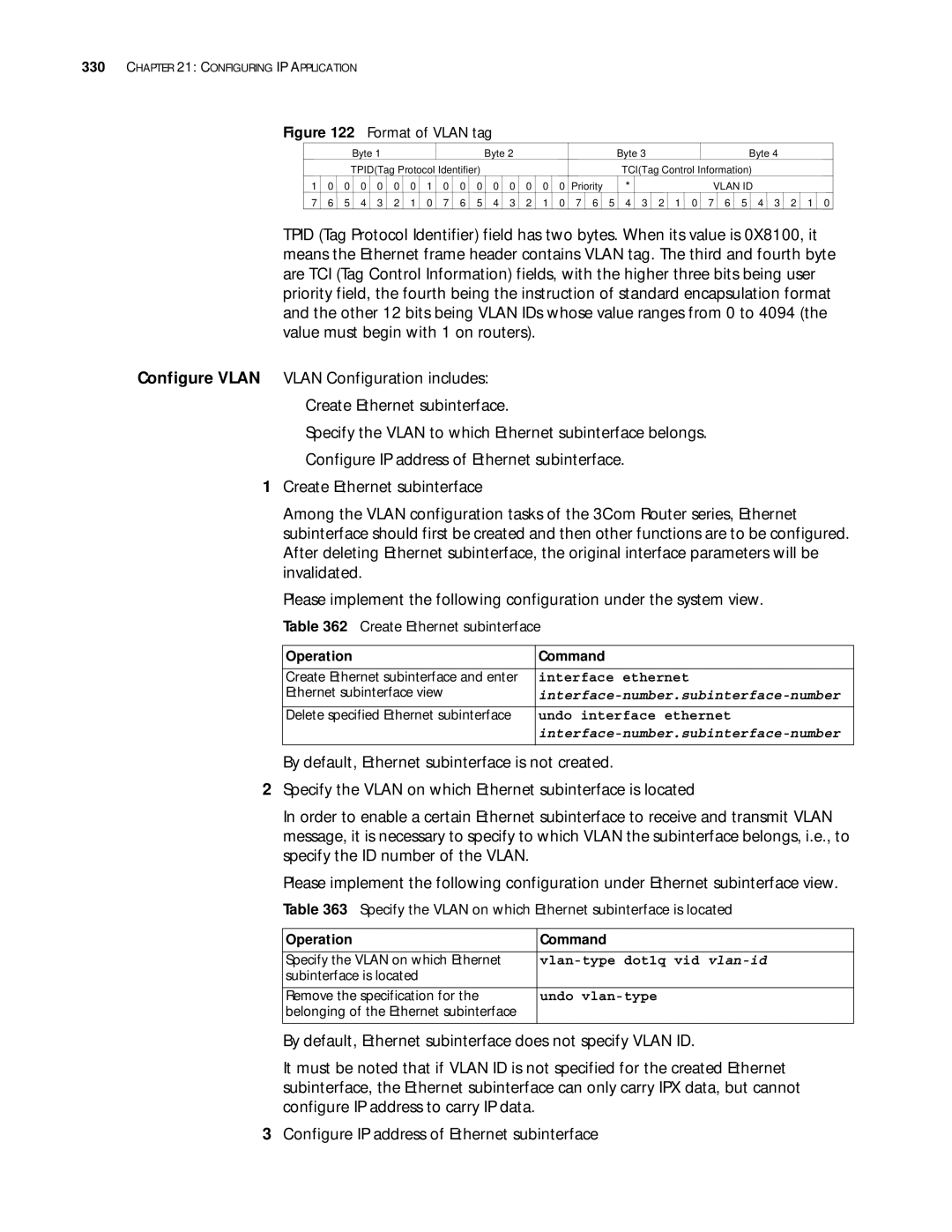 3Com 10014299 Create Ethernet subinterface, Specify the Vlan on which Ethernet subinterface is located, Undo vlan-type 