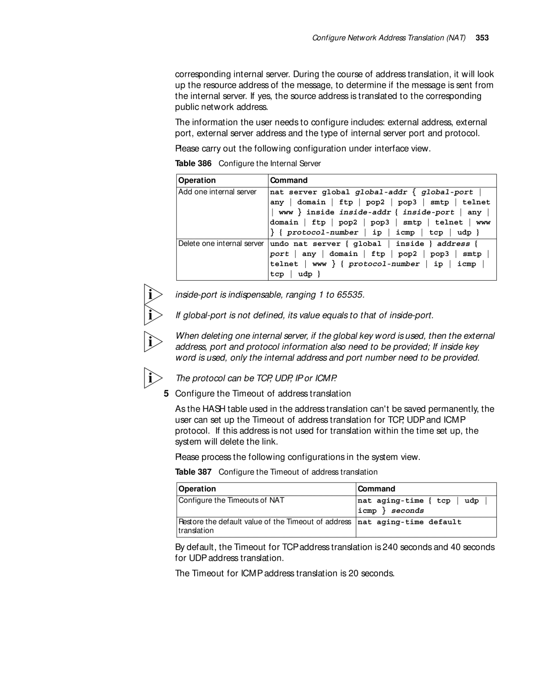 3Com 10014299 manual Configure the Internal Server, Configure the Timeout of address translation 