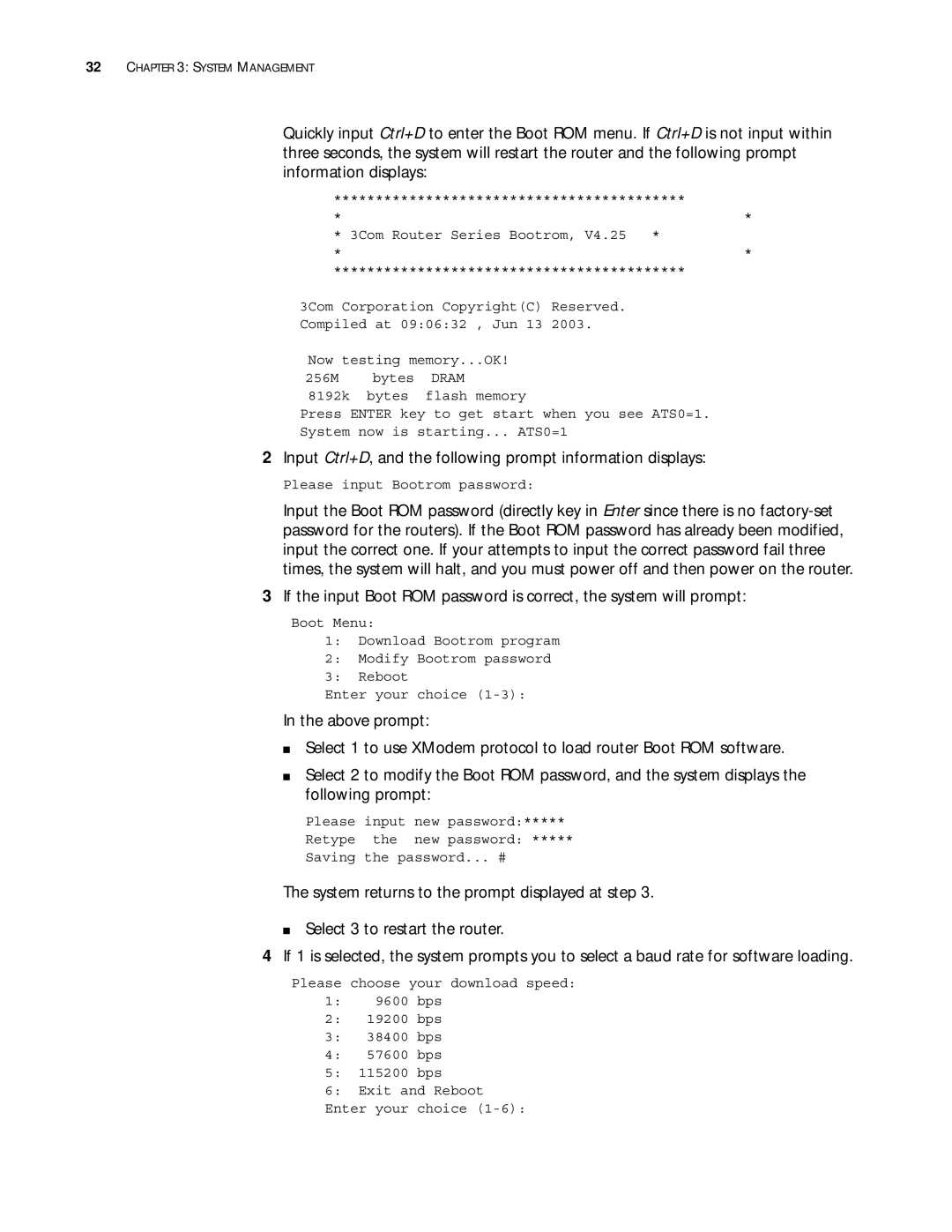 3Com 10014299 manual Input Ctrl+D, and the following prompt information displays 