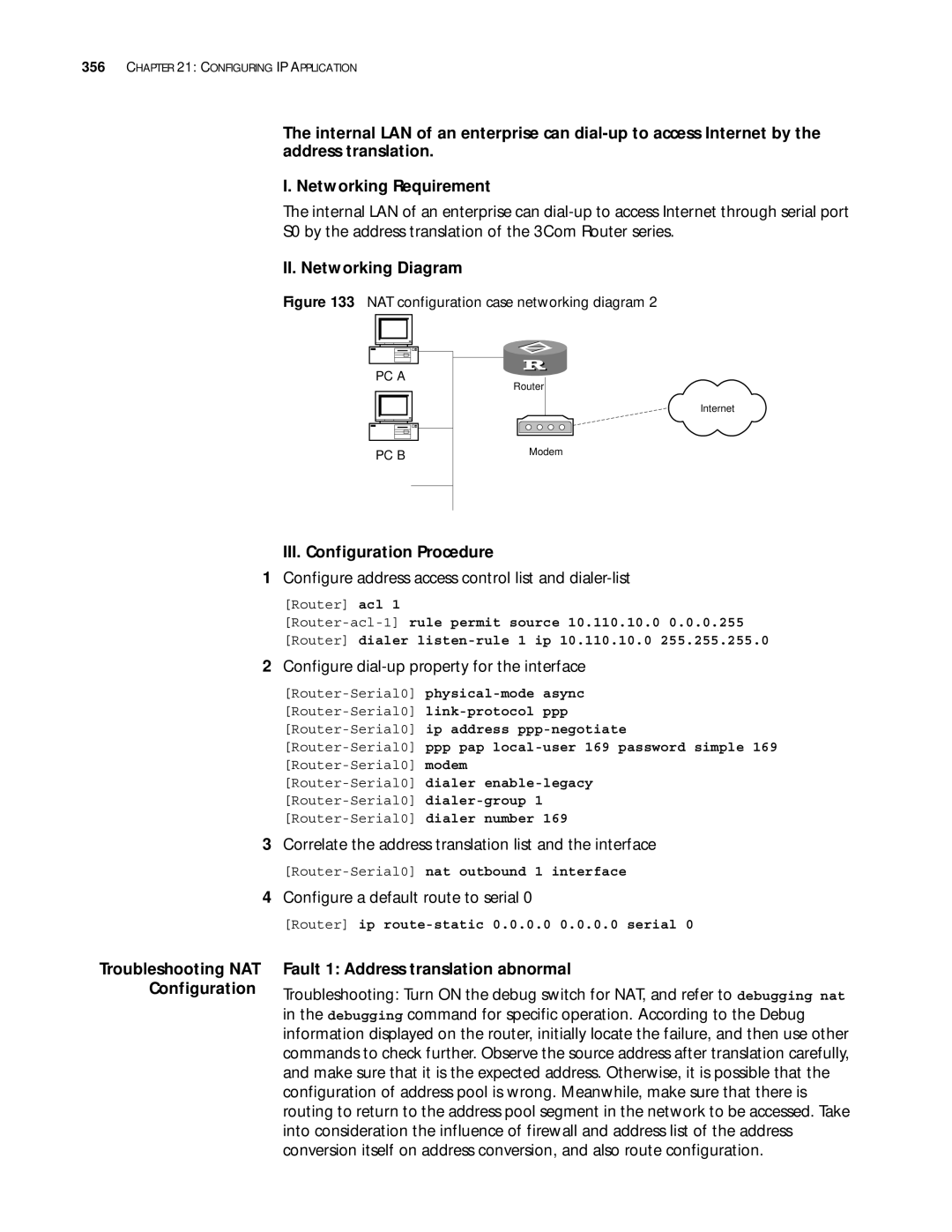 3Com 10014299 manual Configure address access control list and dialer-list, Configure dial-up property for the interface 