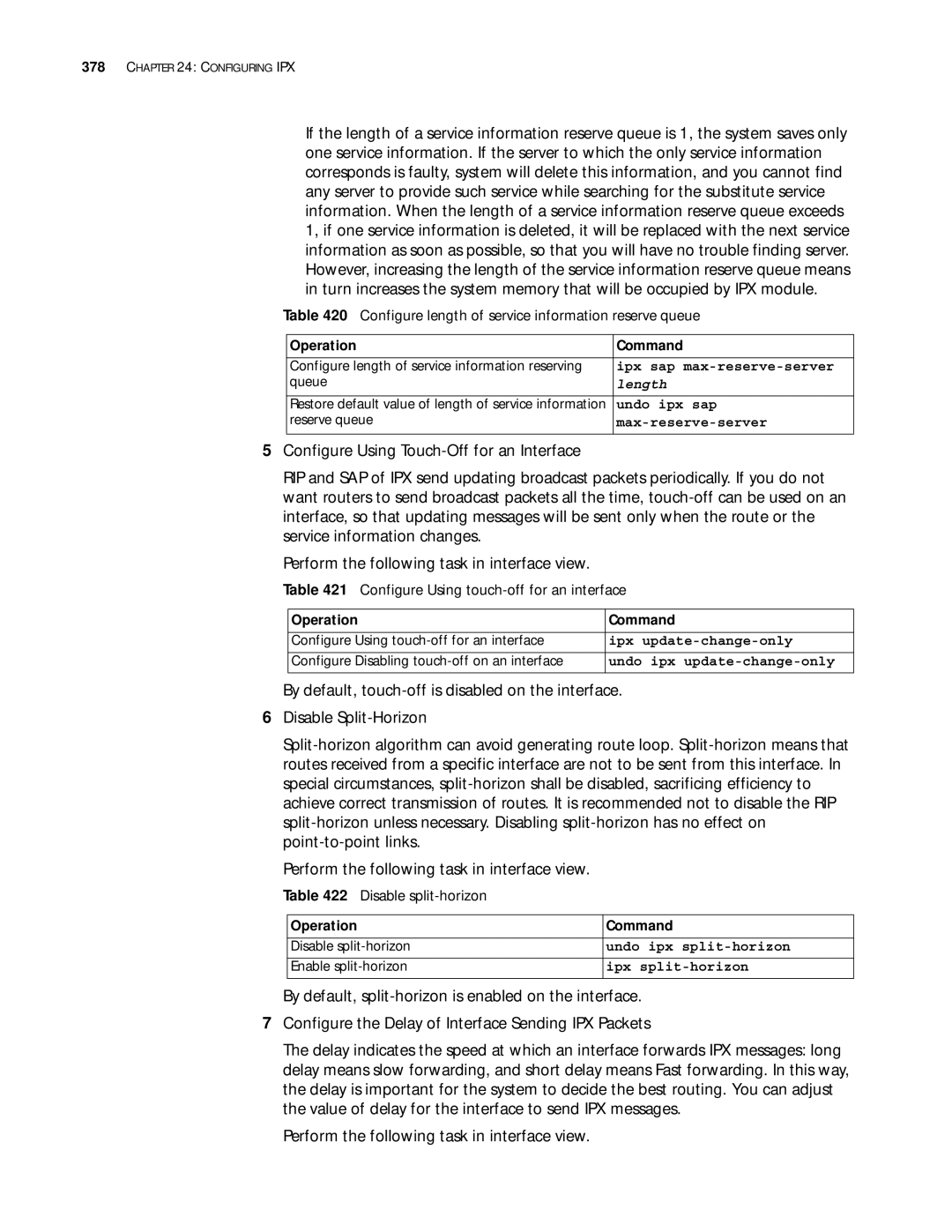 3Com 10014299 manual Configure Using touch-off for an interface, Disable split-horizon 